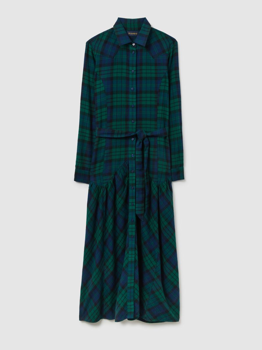 Abito lungo in puro cotone a quadri multicolor regular fit_5