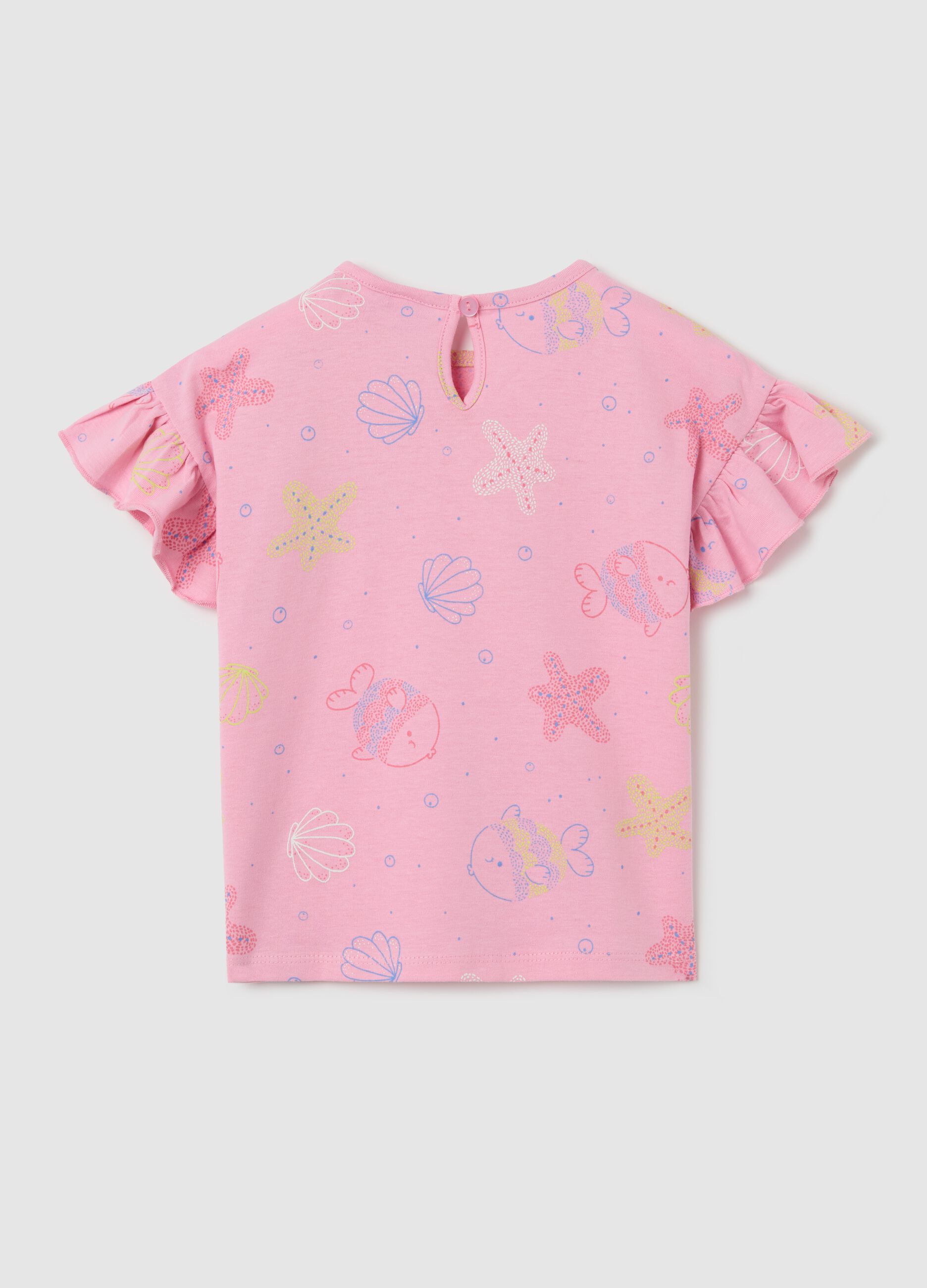 Pink cotton T-shirt with fish print