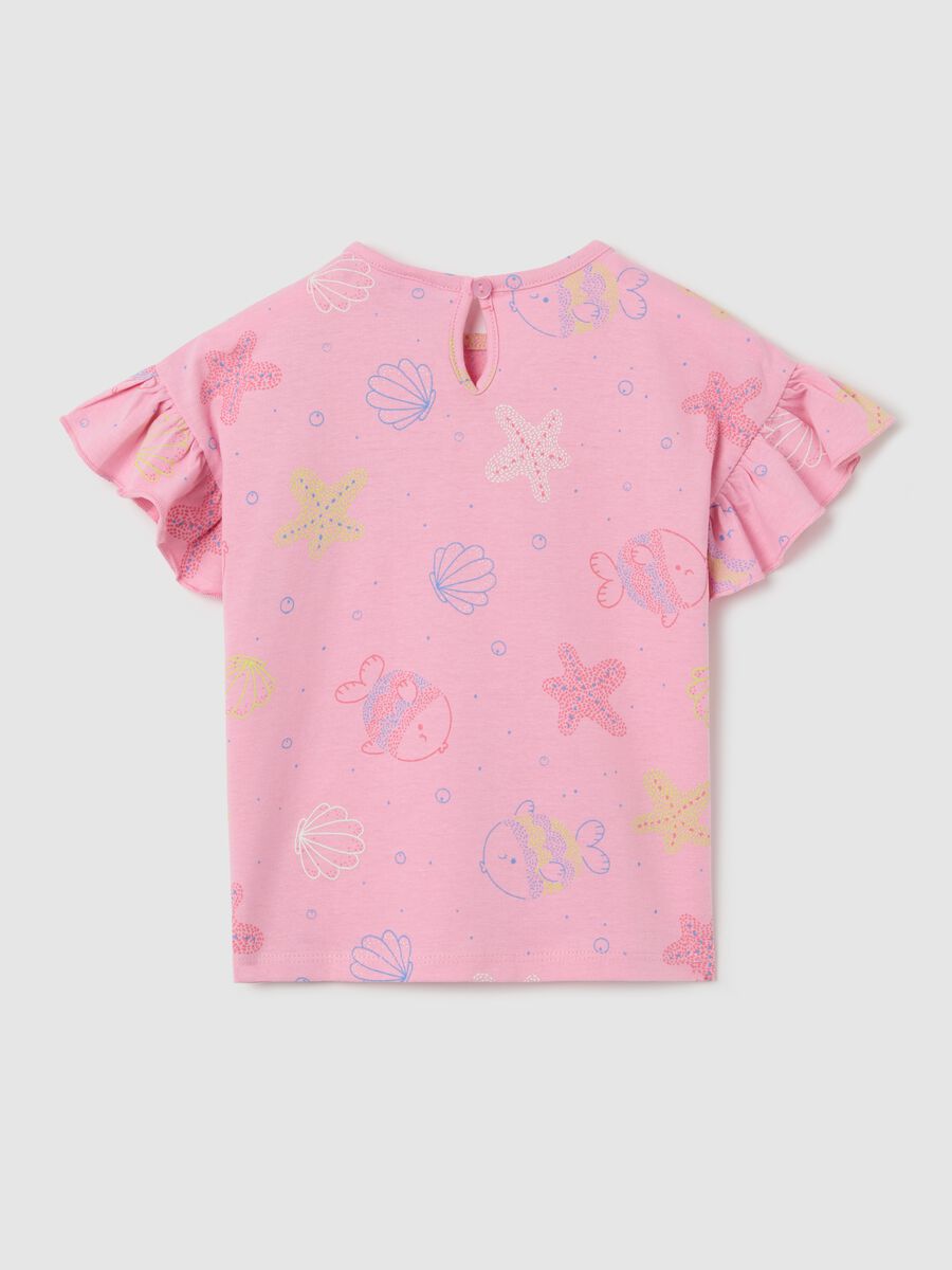 T-shirt rosa in cotone con stampa pesciolini_1