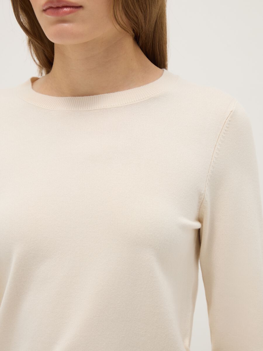 Beige Round Neck Regular Fit Sweater_3