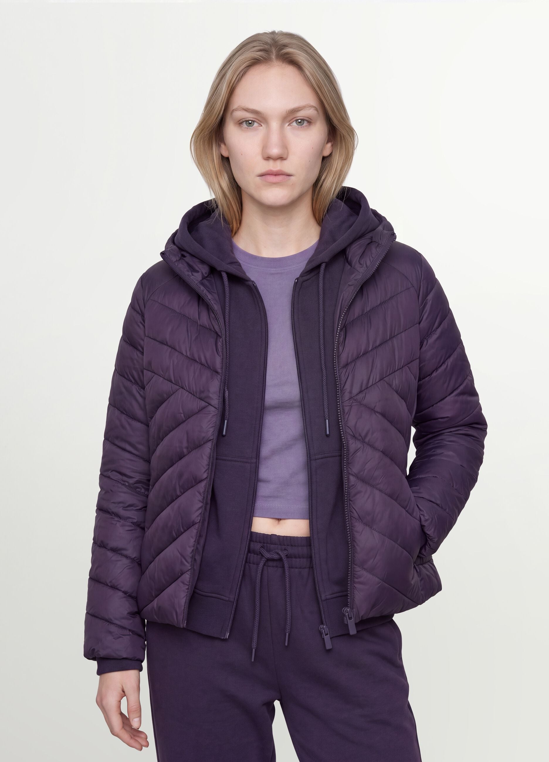 Purple Ultralight Quilted Jacket with Hood and Zip