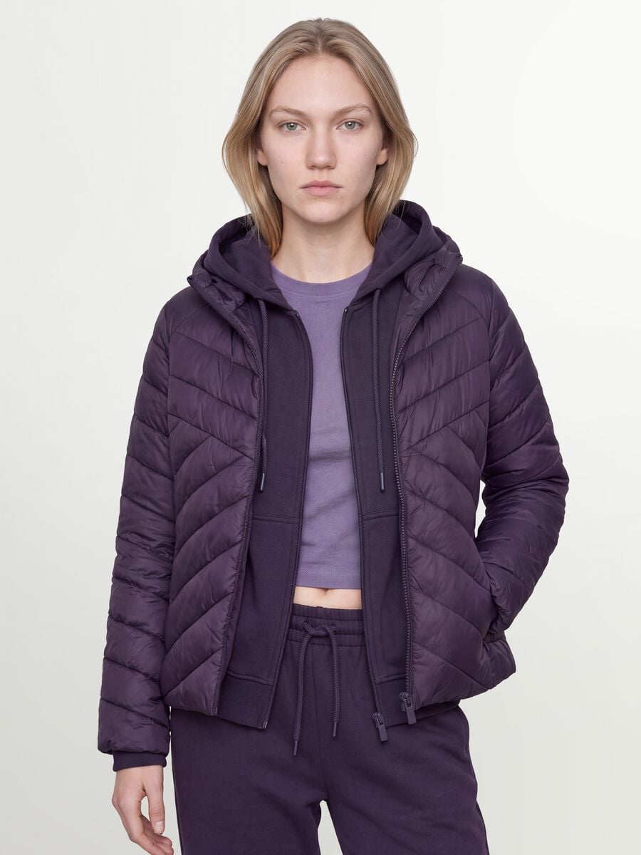 Giacca Ultralight viola trapuntata con cappuccio e zip_0