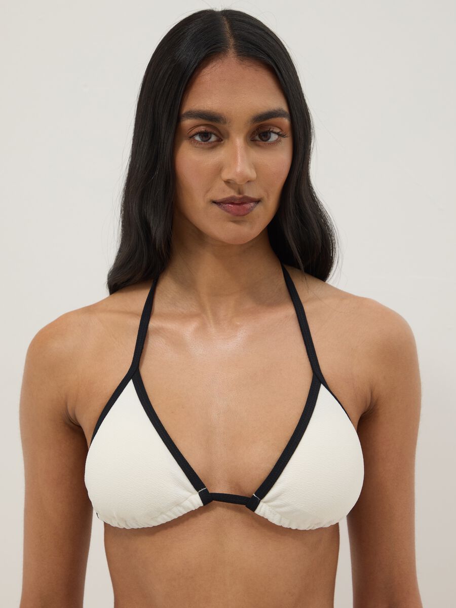 Multicolour triangle bikini top in stretch fabric_0