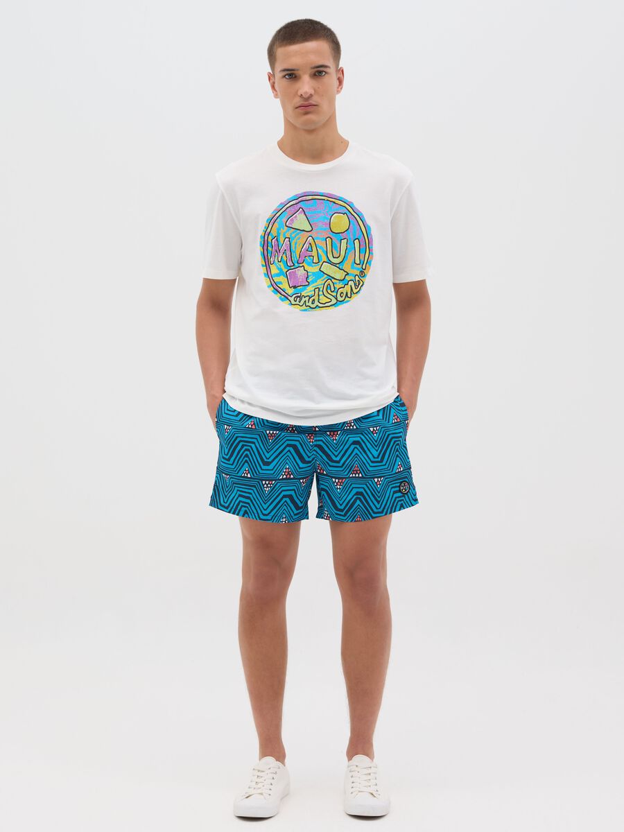 Ovs Blue Geometric Pattern Swim Boxers_0