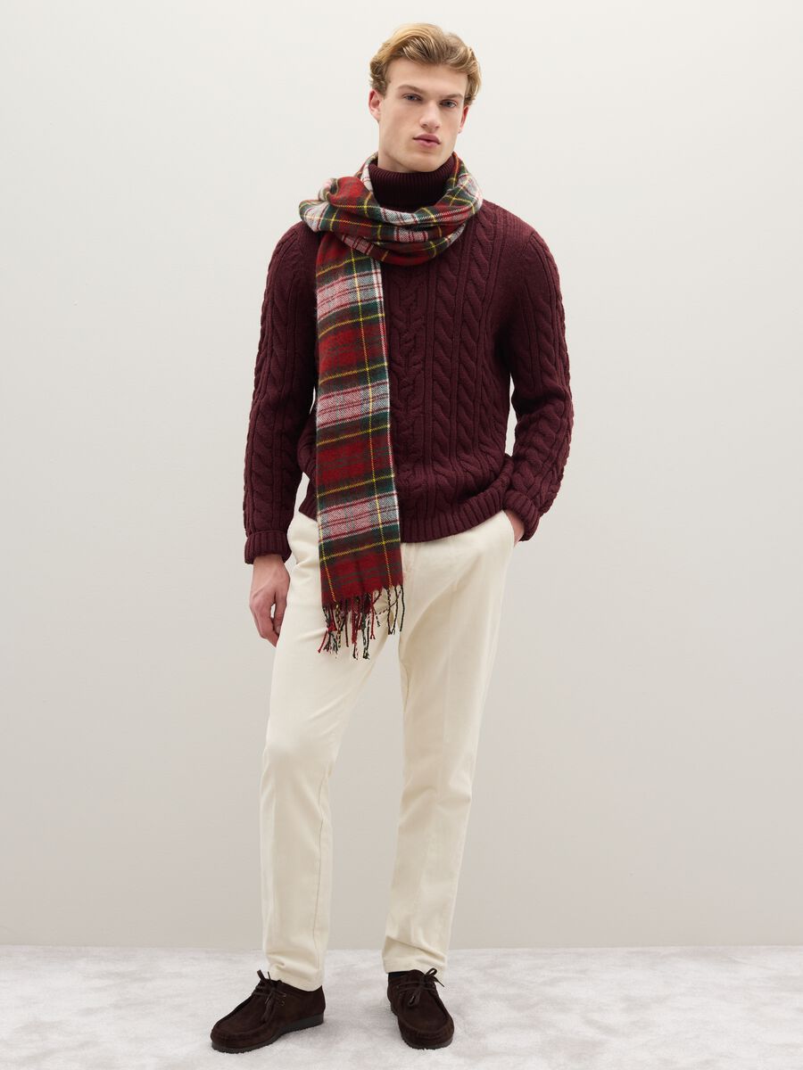 Sciarpa a quadri multicolor con frange_0