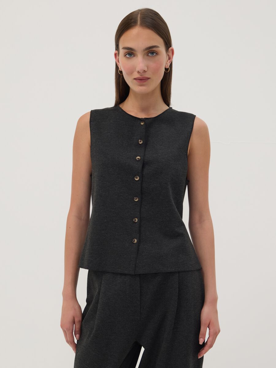Black Milano stitch waistcoat in stretch viscose, regular fit_0