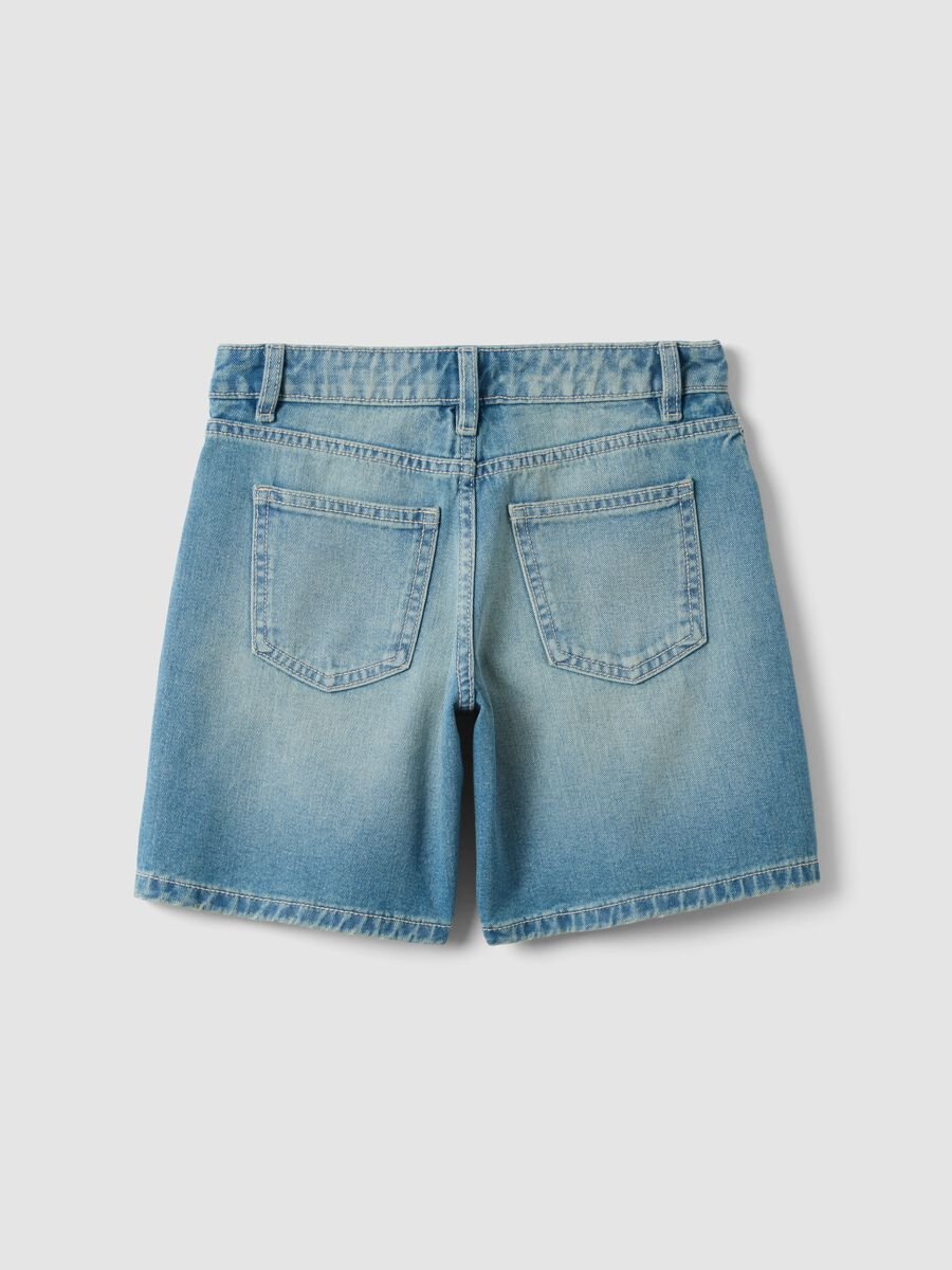 Shorts denim blu in puro cotone da ragazza regular fit con puntini_1