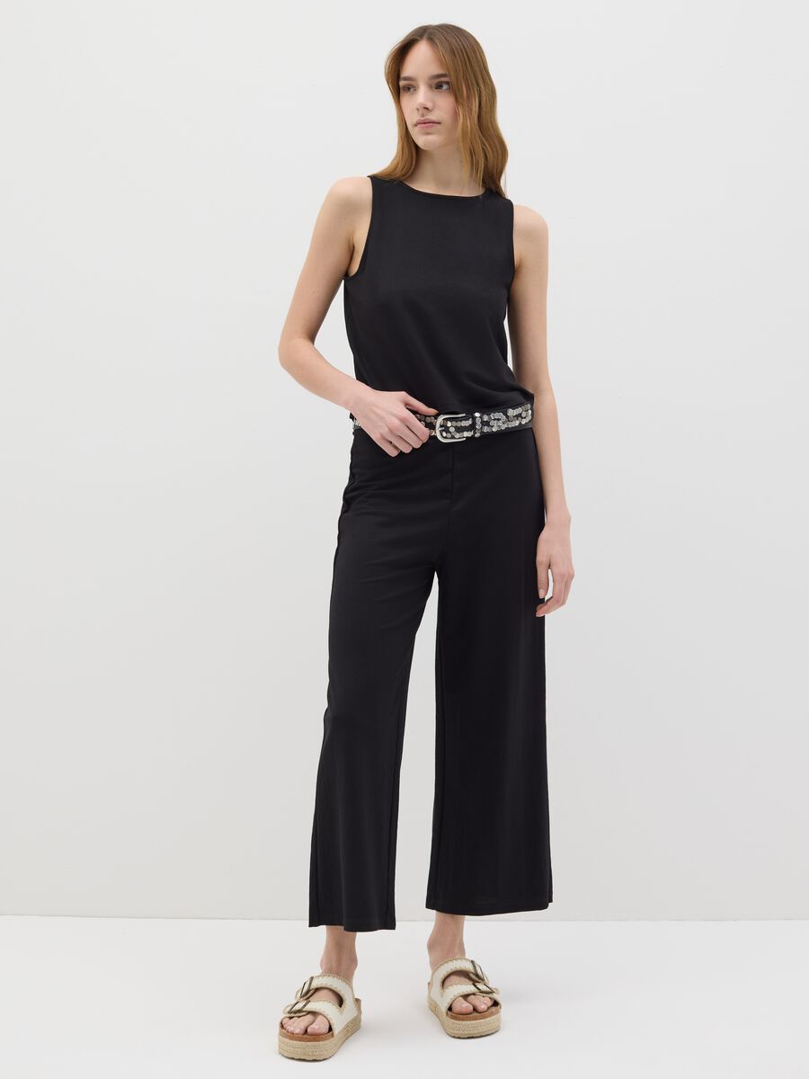 Women's black regular-fit culottes in viscose blend_0