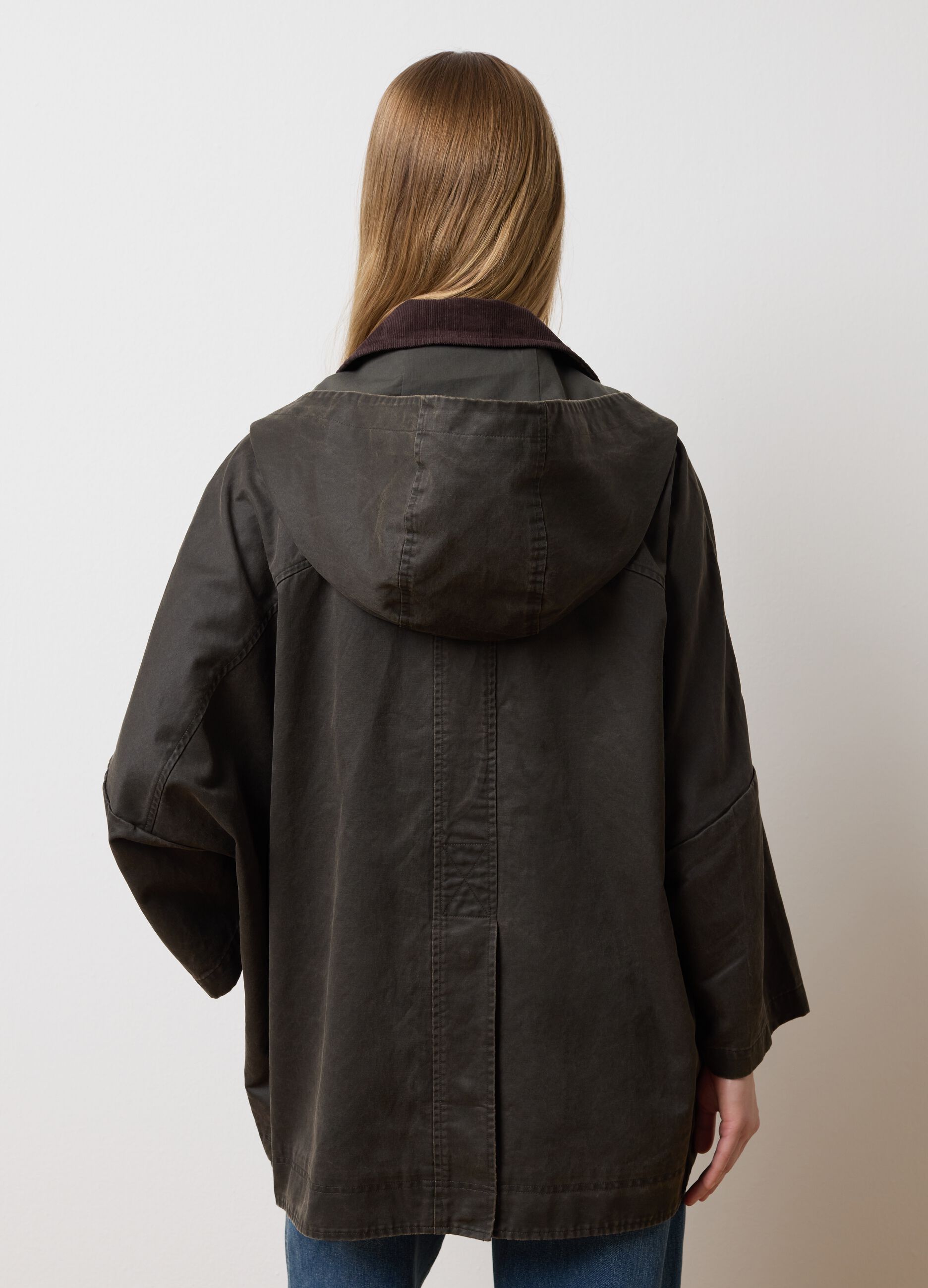 Over fit brown cotton blend jacket