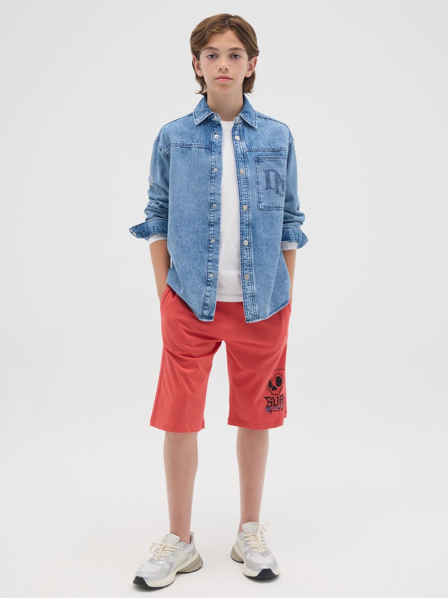 Boys' red pure cotton Bermuda shorts regular fit with elasticated waistband_0