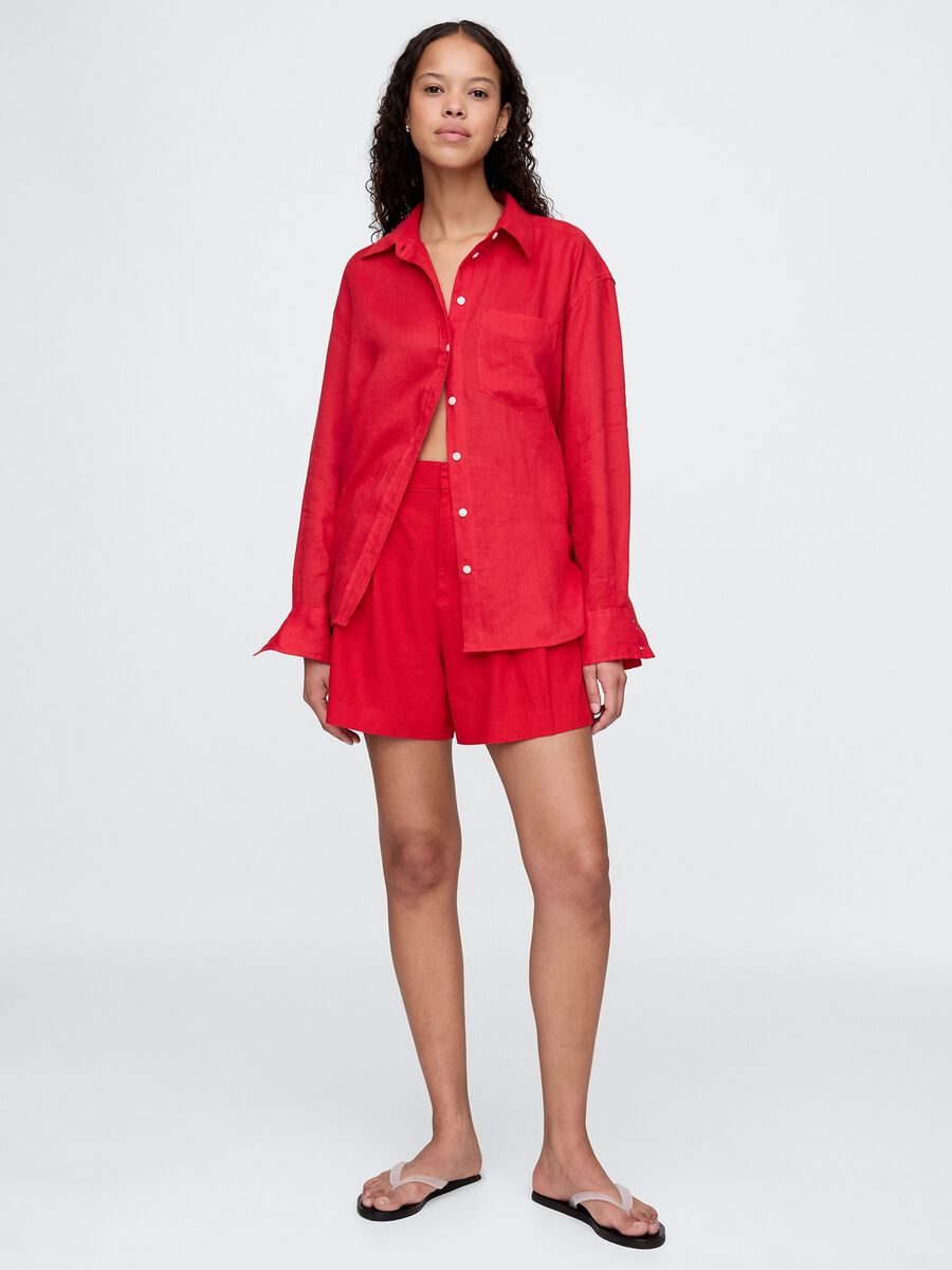 Red Gap Shorts in Linen and Viscose_0