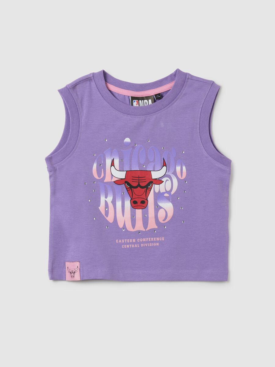 Canotta da bambina in cotone viola regular fit con stampa Chicago Bulls_0