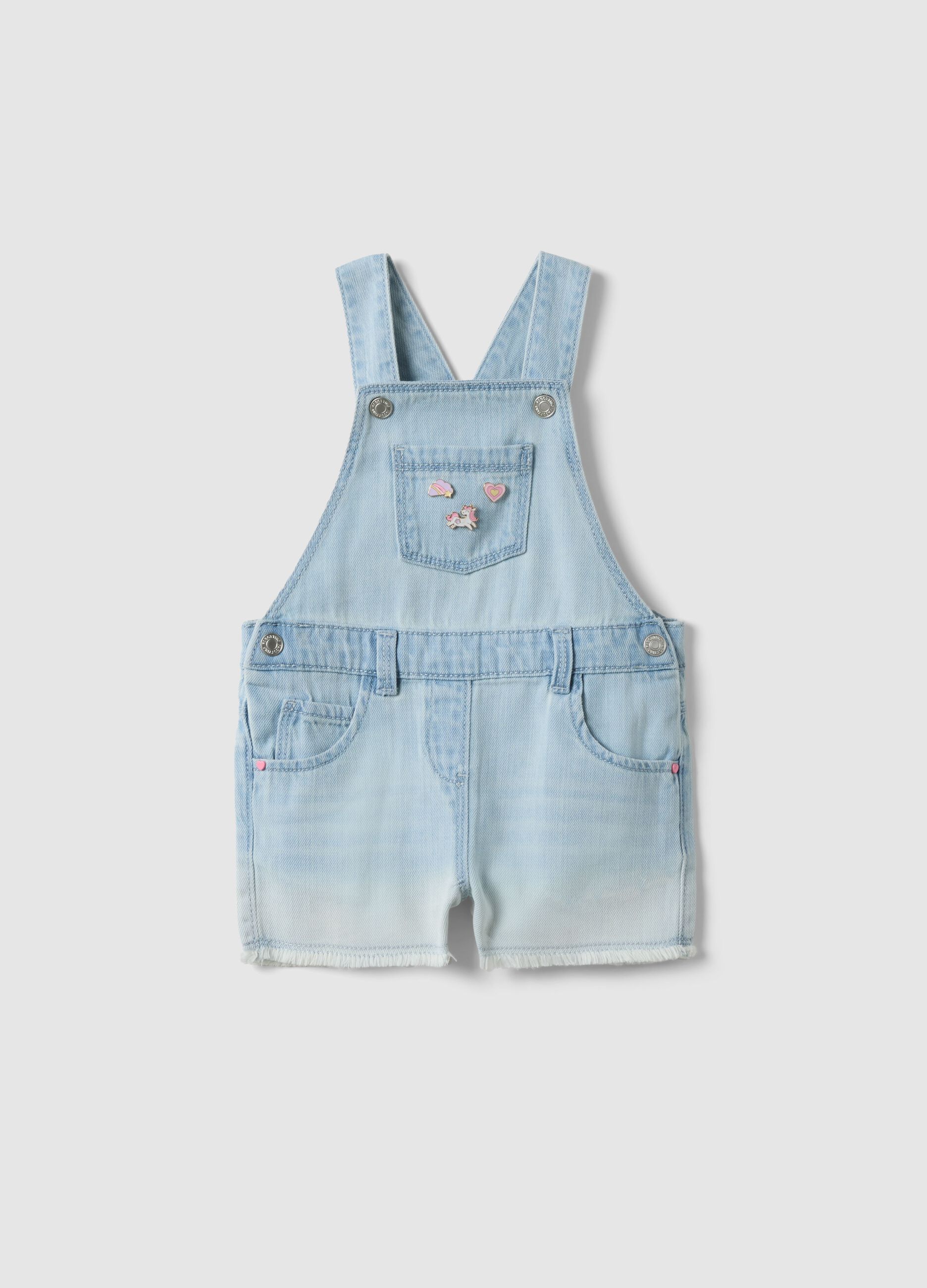 Blue denim short dungarees in cotton blend for girls - regular fit