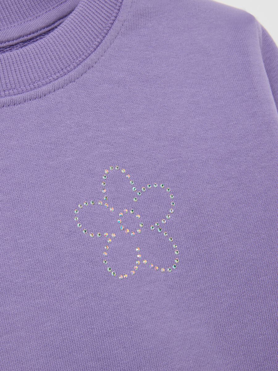 Girls' pure cotton purple sweatshirt with regular fit and rhinestones_3