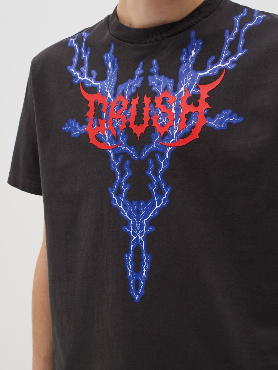 Black short-sleeved T-shirt with lightning print_2