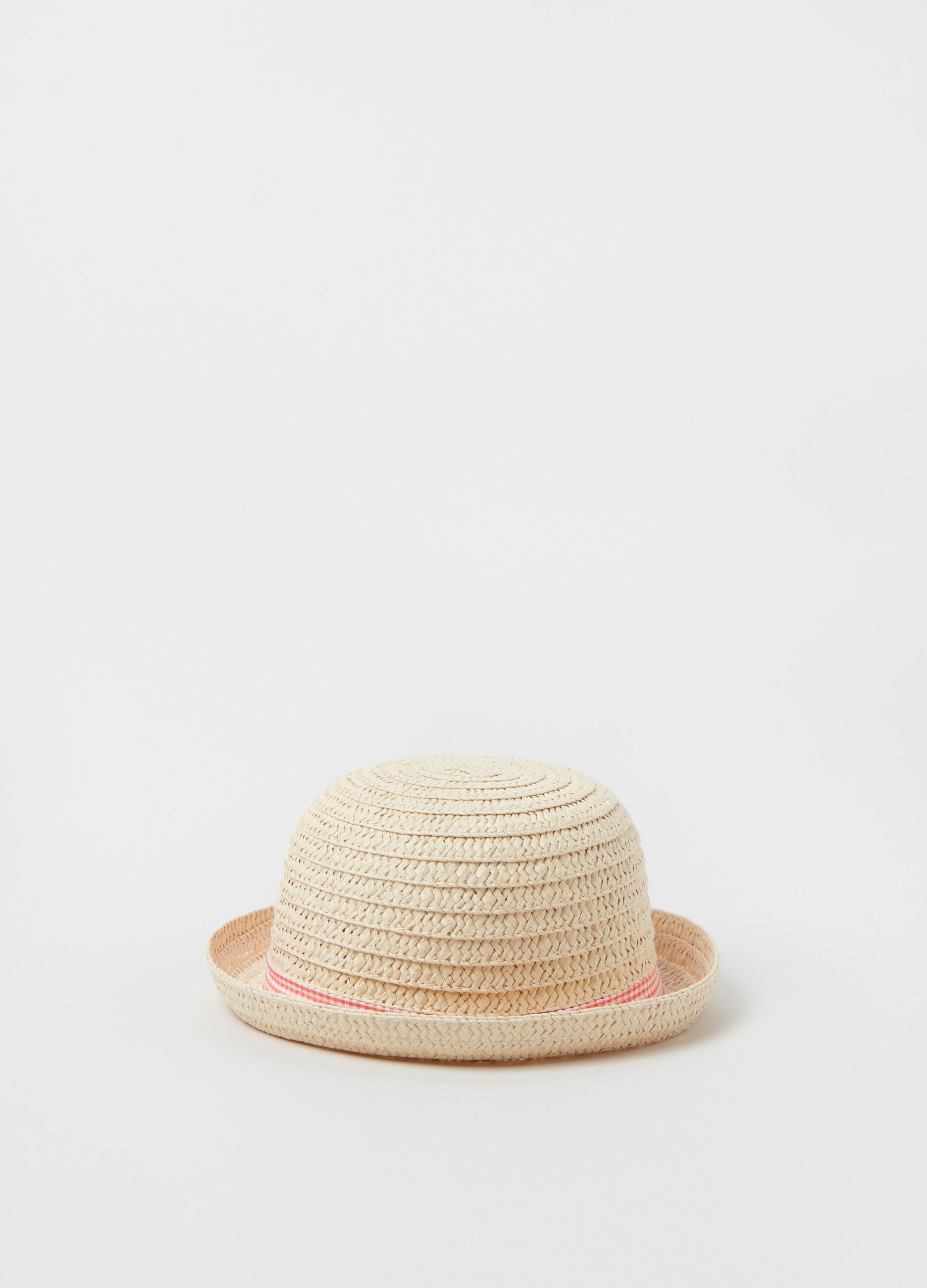 Cappello di paglia con nastro vichy_0