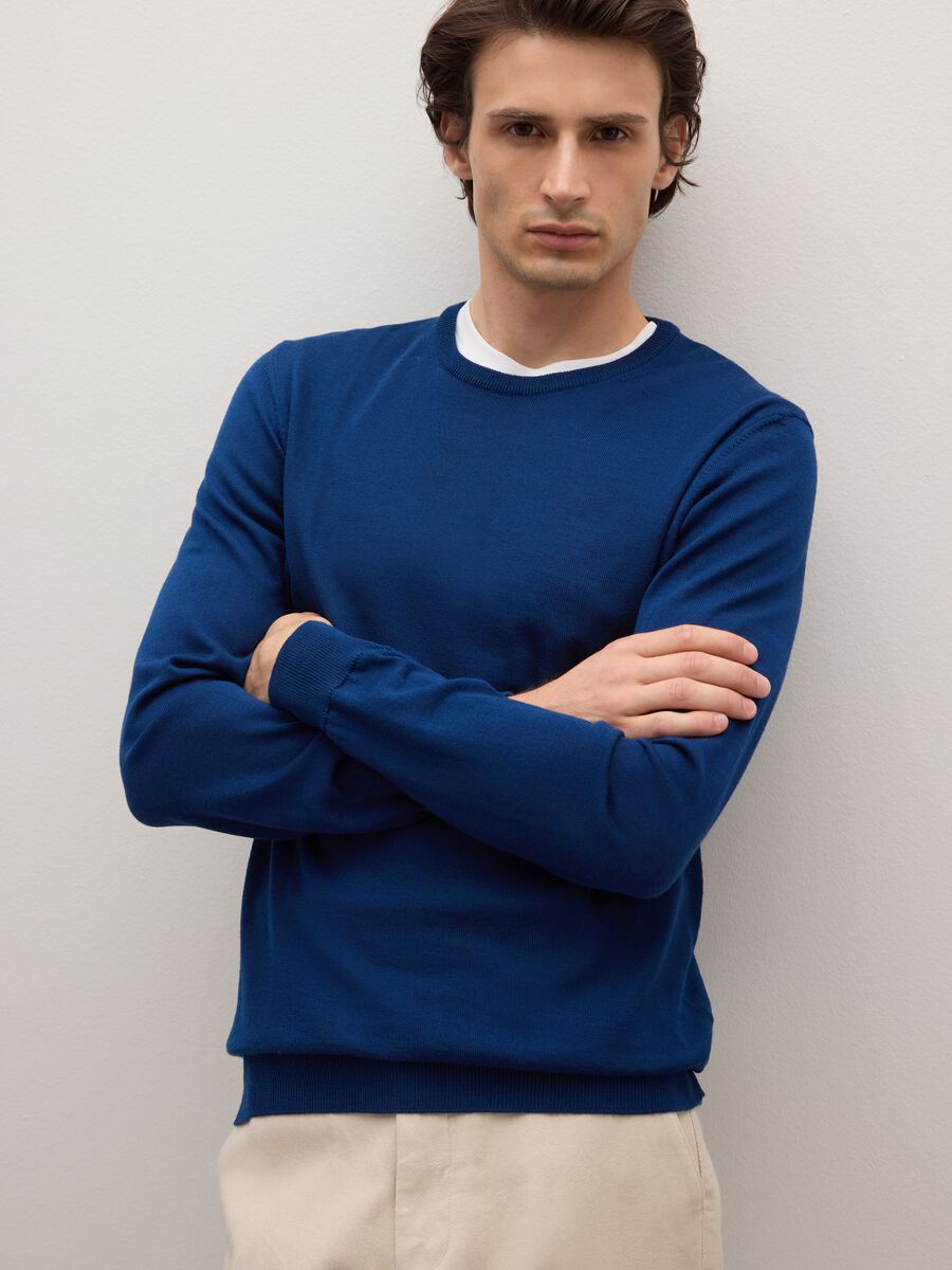 Blue Merino Wool Long Sleeve Jumper_0