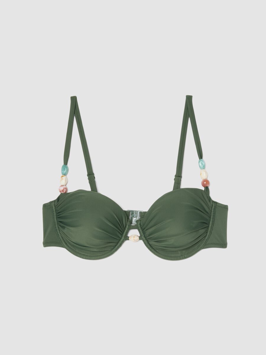 Top bikini elasticizzato verde con pietre e coppe rimovibili_0