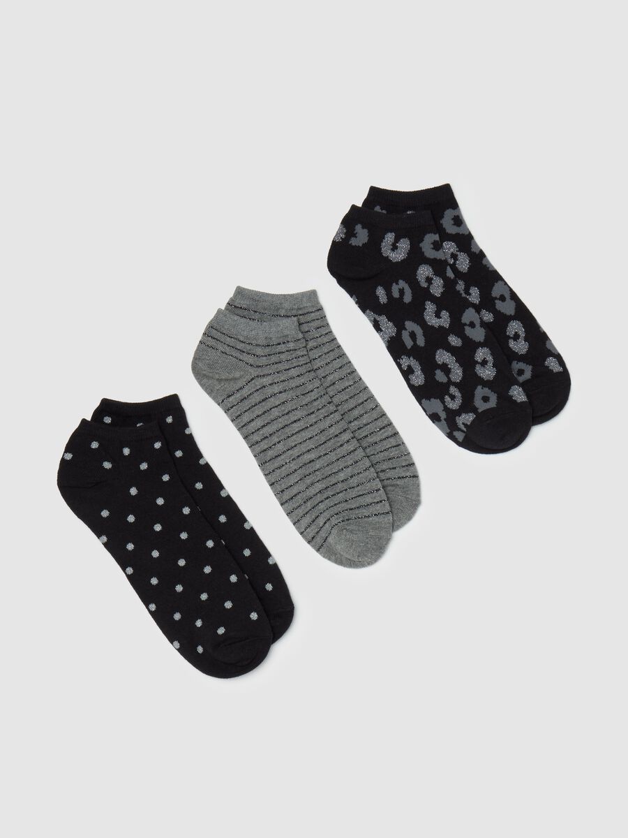 Three-pair pack short socks in patterned lurex_0