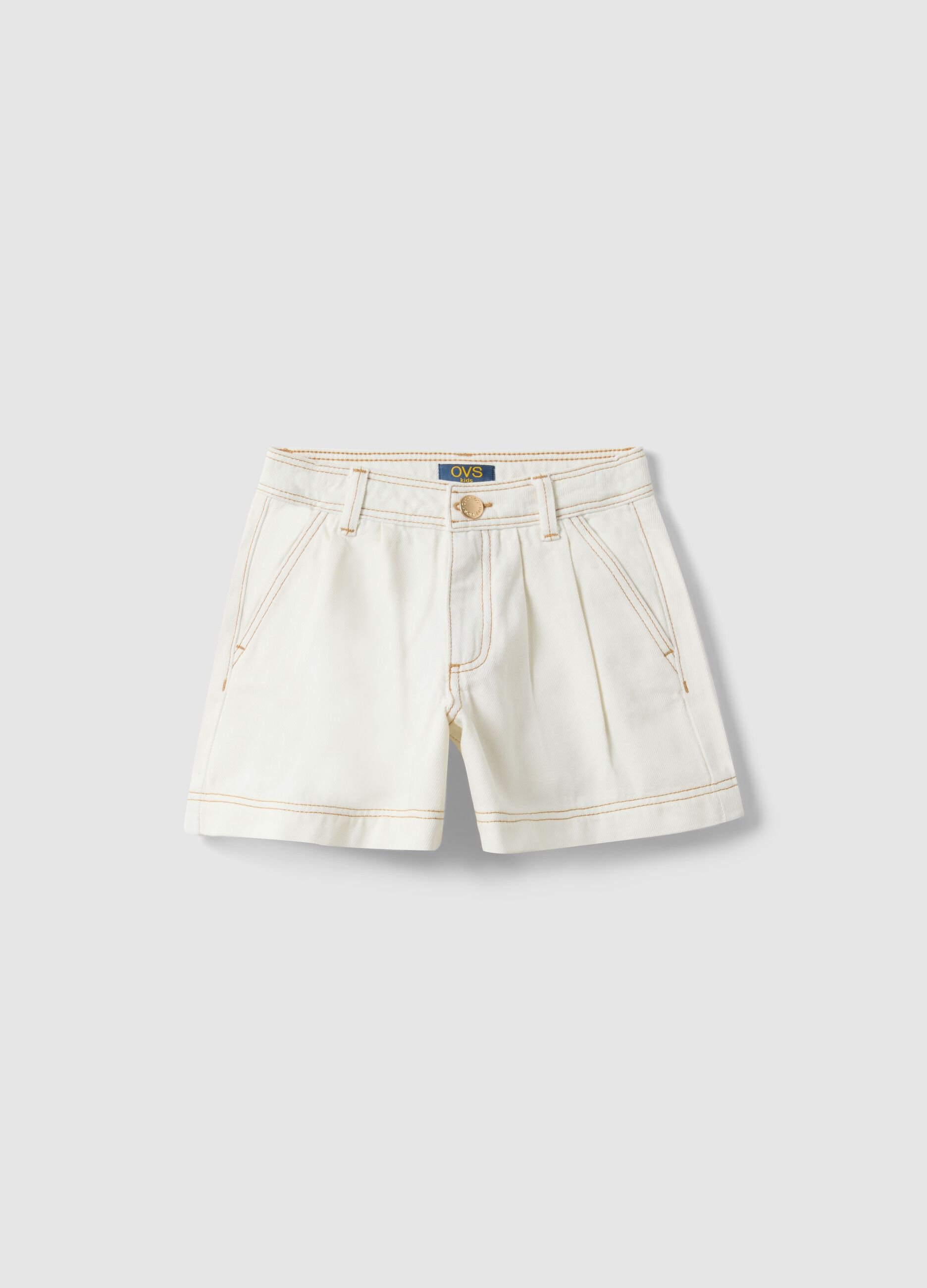 Girls' regular fit pure white cotton shorts