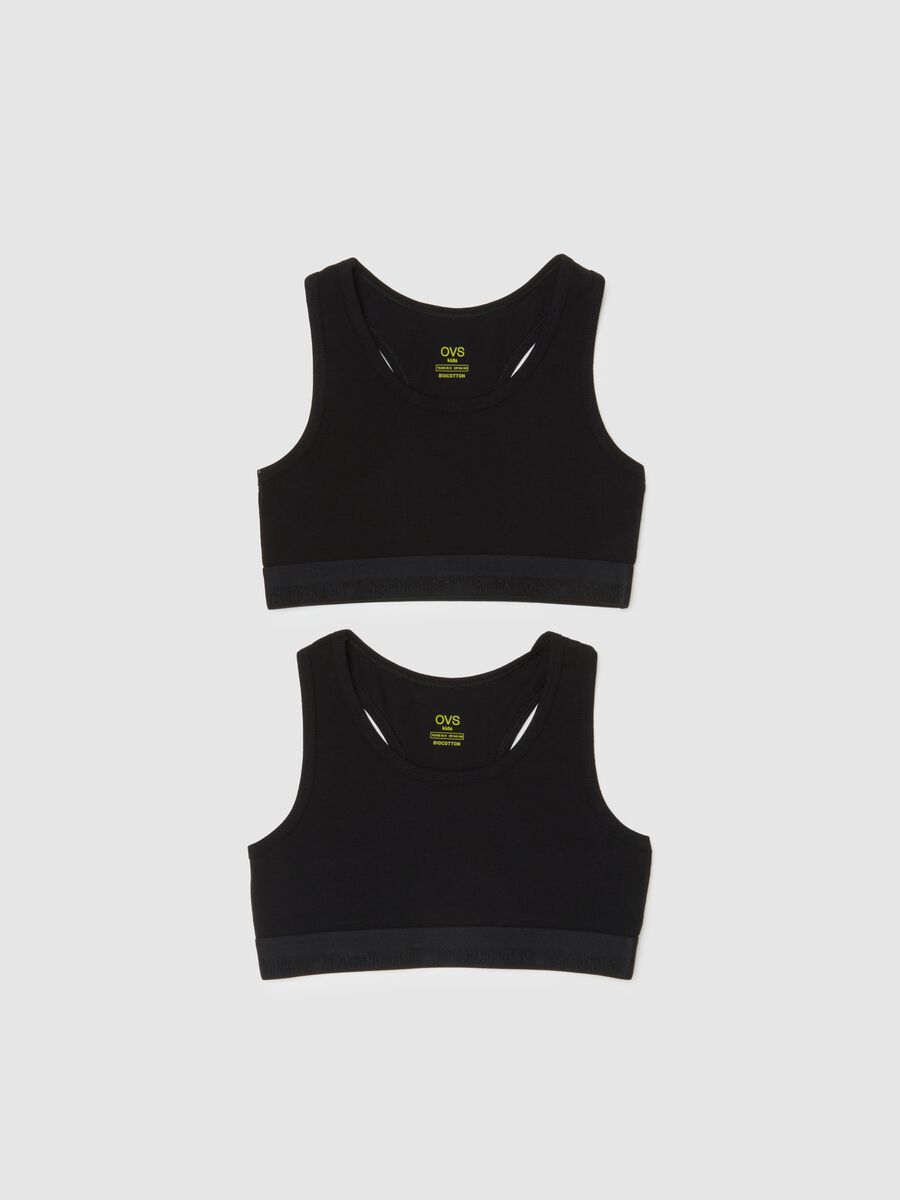 Set of girls' sporty tops in black stretch cotton_0