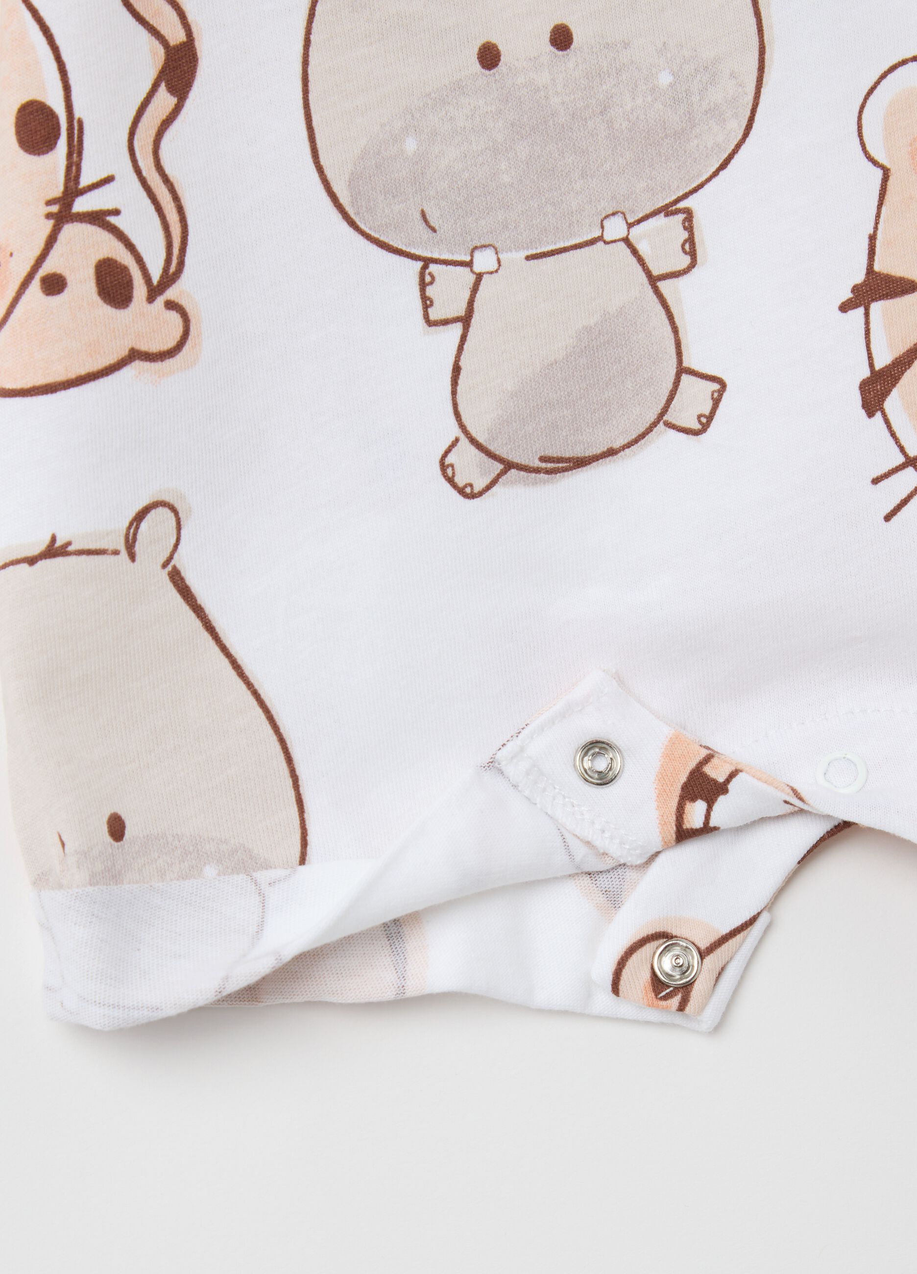 White organic cotton romper suit with savannah animals print