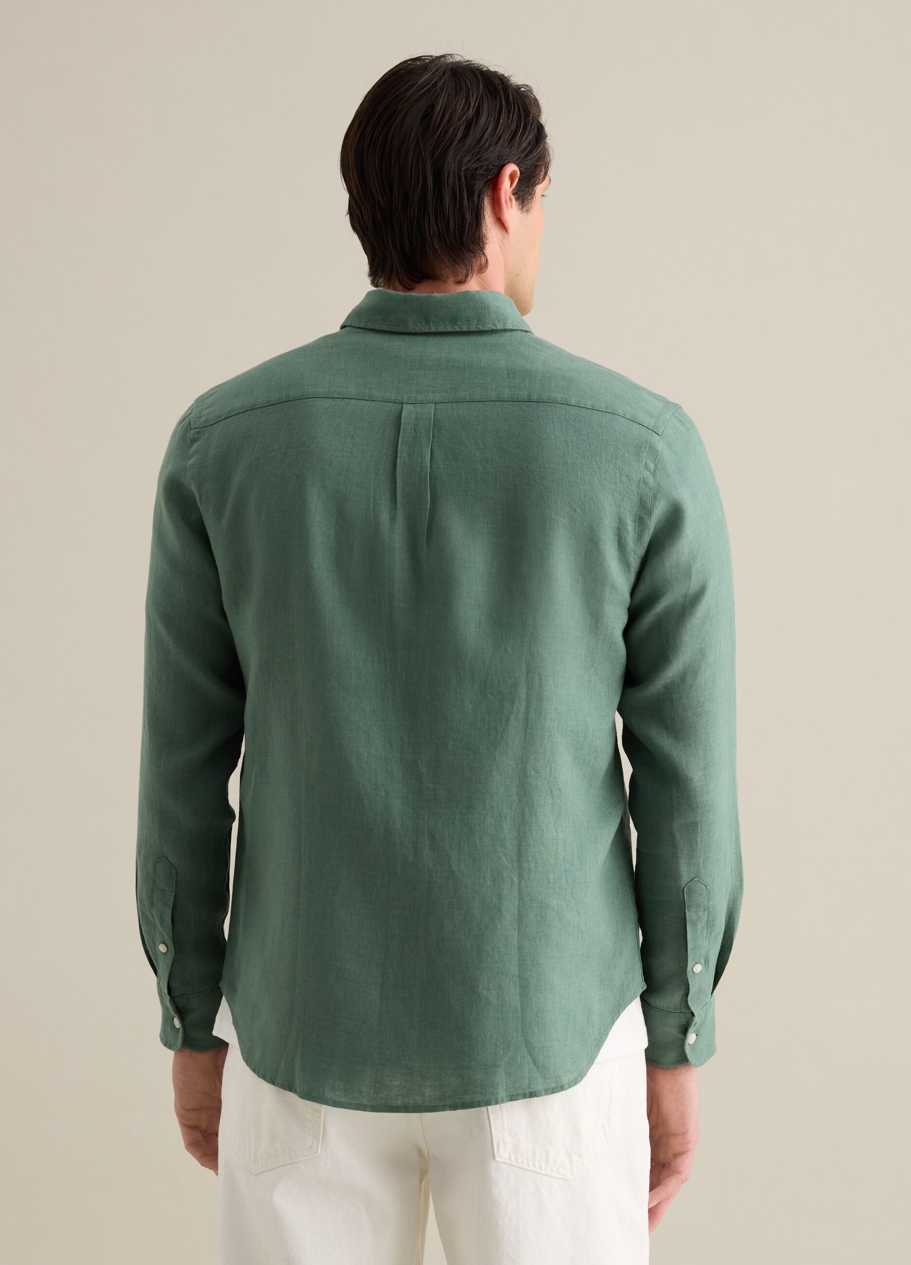Camicia da uomo in puro lino verde regular fit con colletto button down