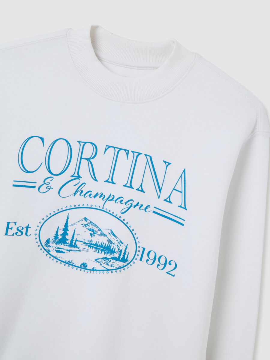 White cotton blend sweatshirt, regular fit crewneck_1