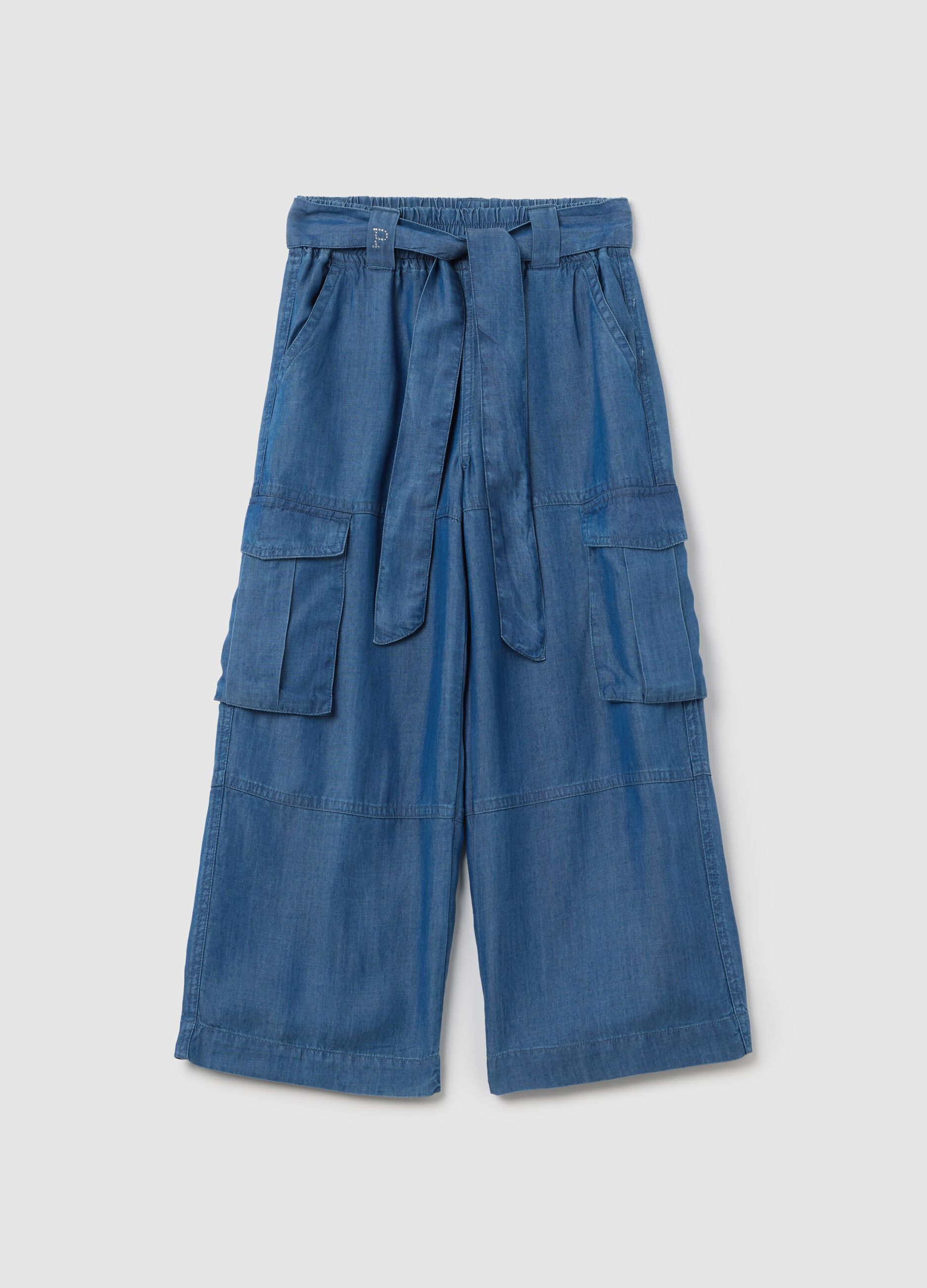 Girls’ cargo trousers in 100% blue Lyocell with regular fit