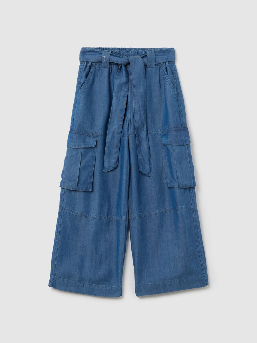 Girls’ cargo trousers in 100% blue Lyocell with regular fit_0