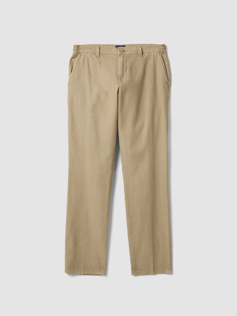 Pantaloni chino beige in misto lino e cotone regular fit_4