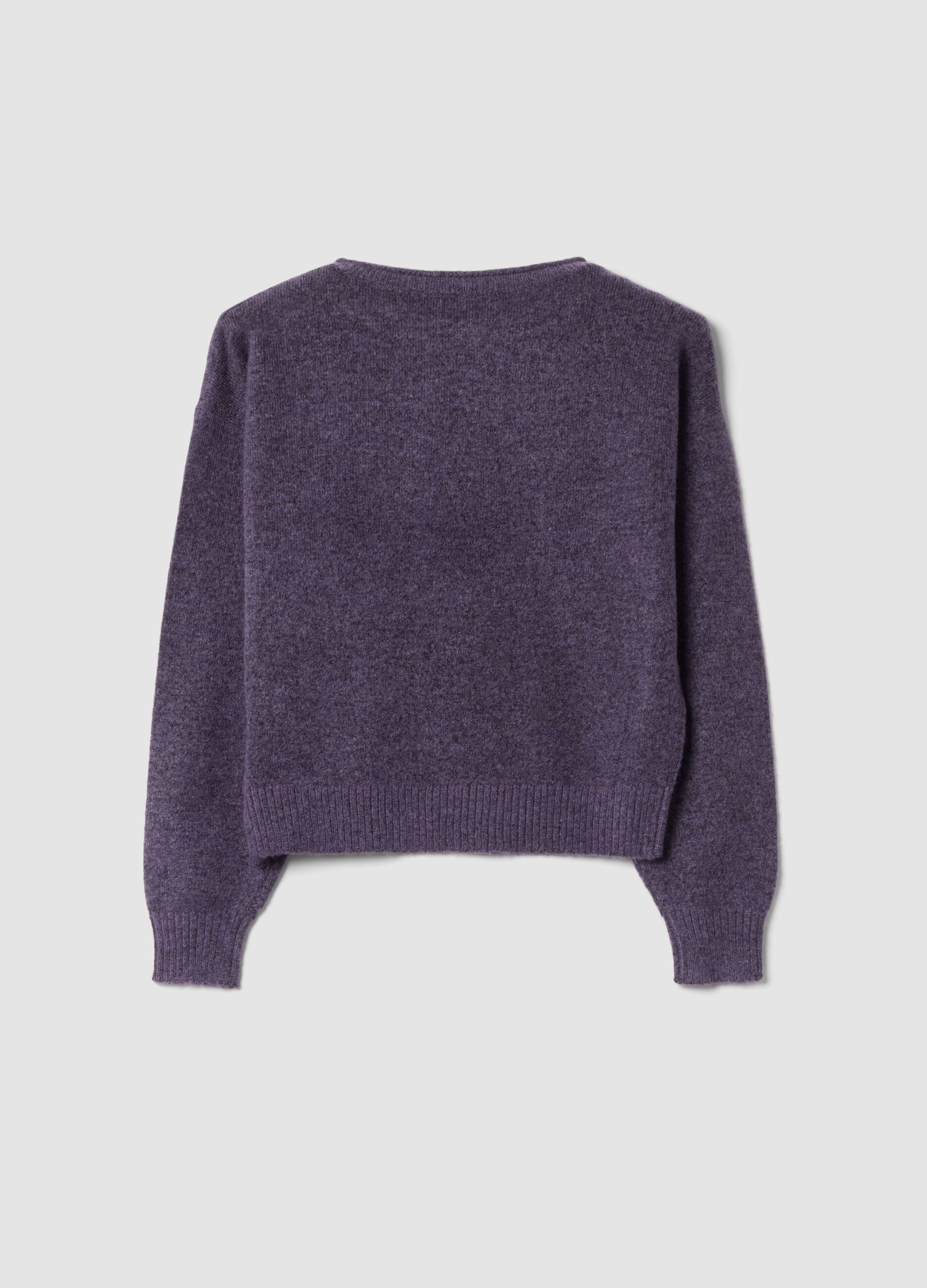 Purple stretch-wool jumper with oversized boat neckline