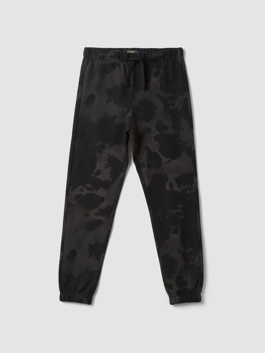 Pantaloni jogger neri in puro cotone con stampa sfumata per ragazzo_3