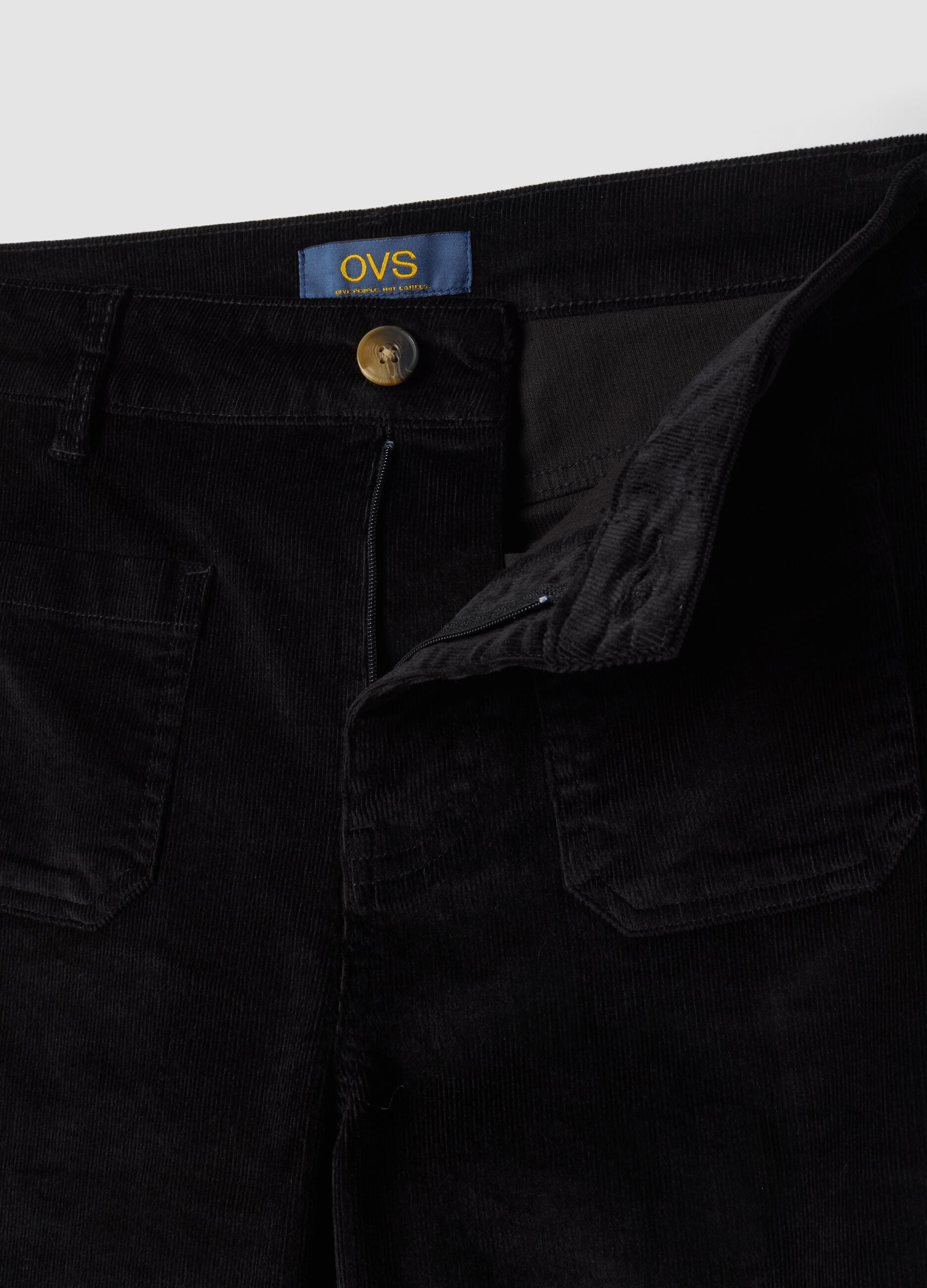 Black ribbed stretch cotton and modal flare trousers
