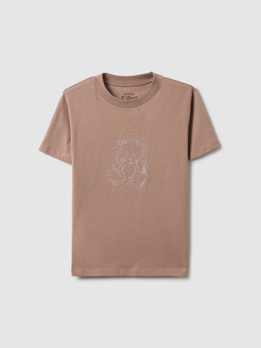 Pure cotton brown t-shirt regular fit with glittery teddy bear_4