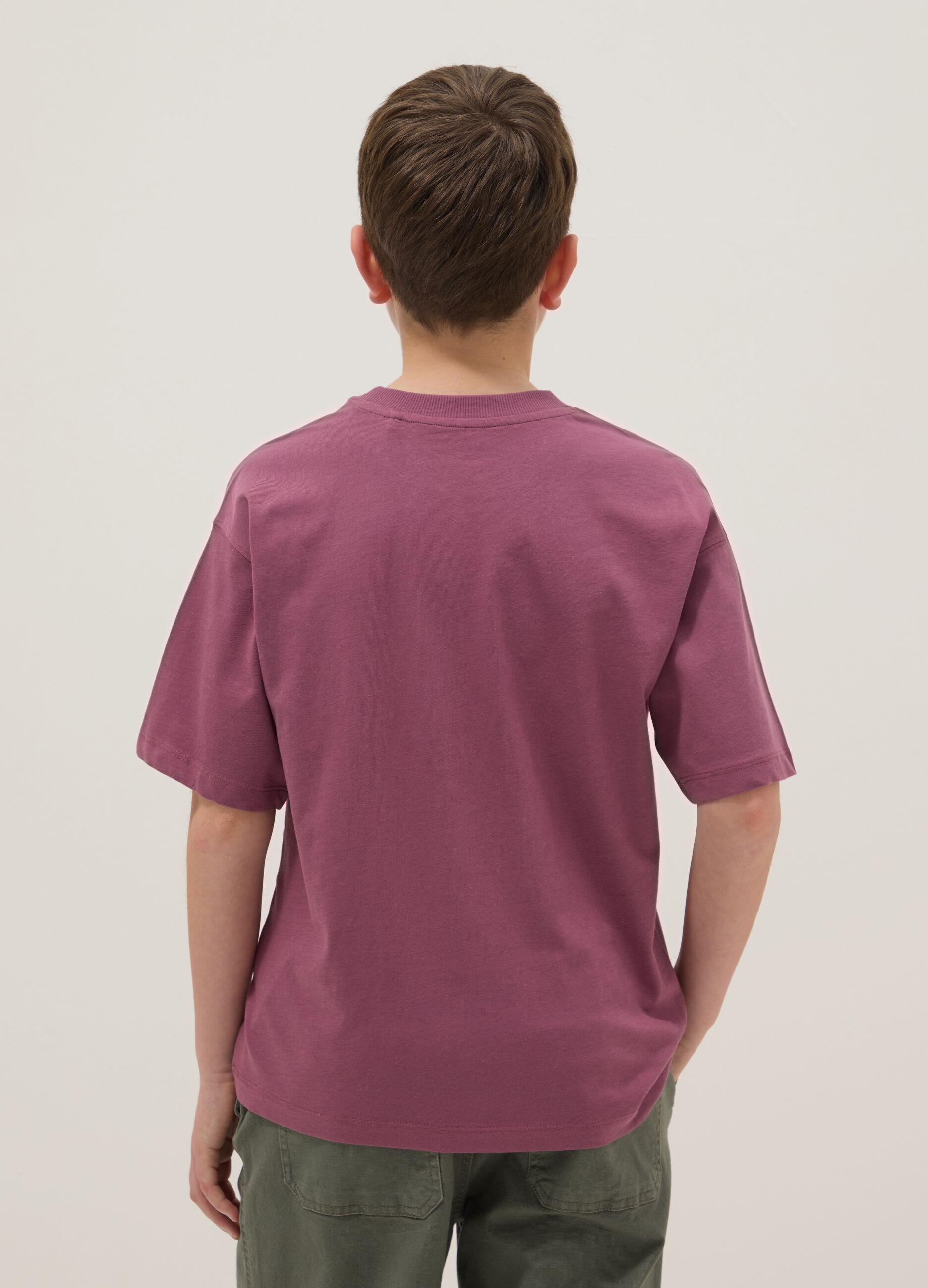 Boys&rsquo; purple 100% cotton oversized T-shirt with print
