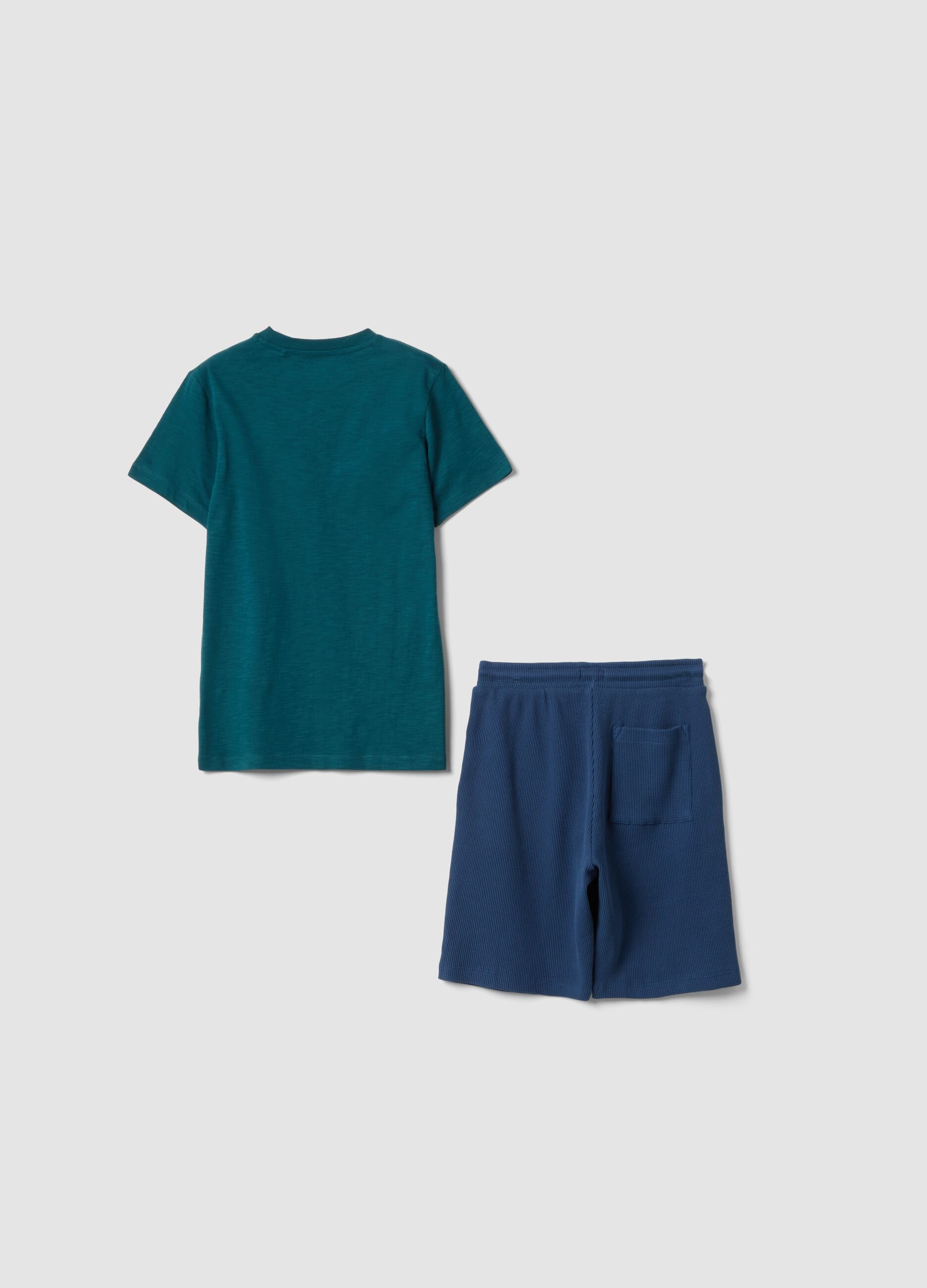 Multicoloured pure cotton regular-fit T-shirt and shorts set for boys