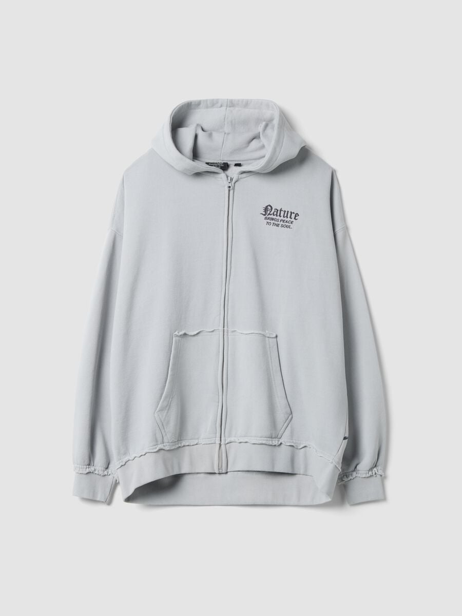 Felpa grigia in misto cotone con cappuccio e zip con stampa ramage_0