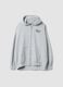 Grey cotton-blend hoodie with zip and botanical branch print_0