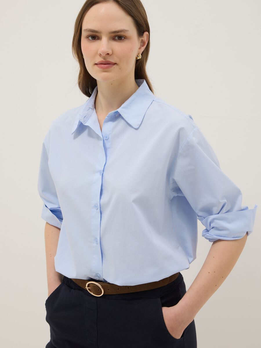 Camicia azzurra in puro cotone slim fit_0