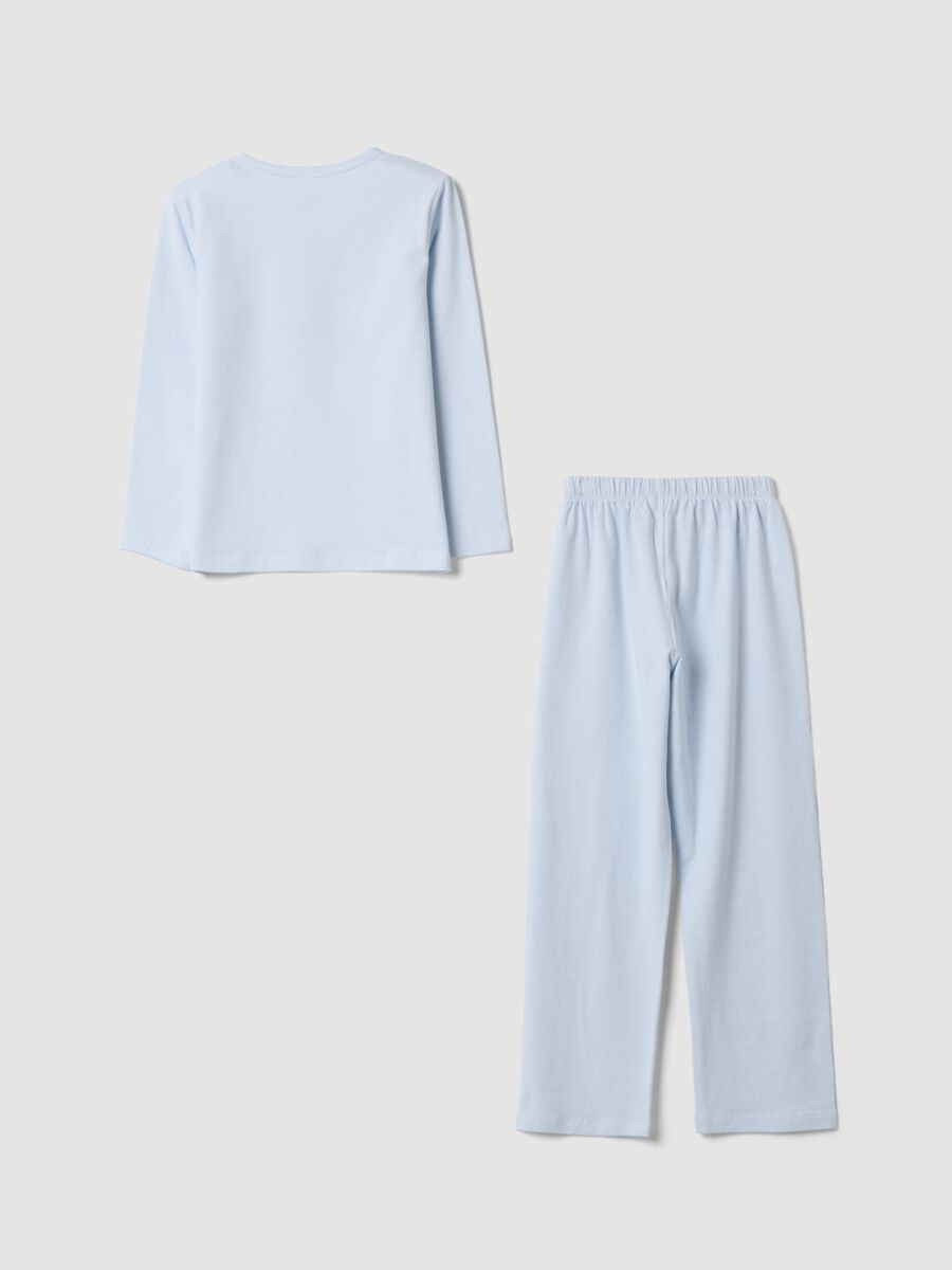 White and blue organic stretch cotton crew-neck pyjamas_1