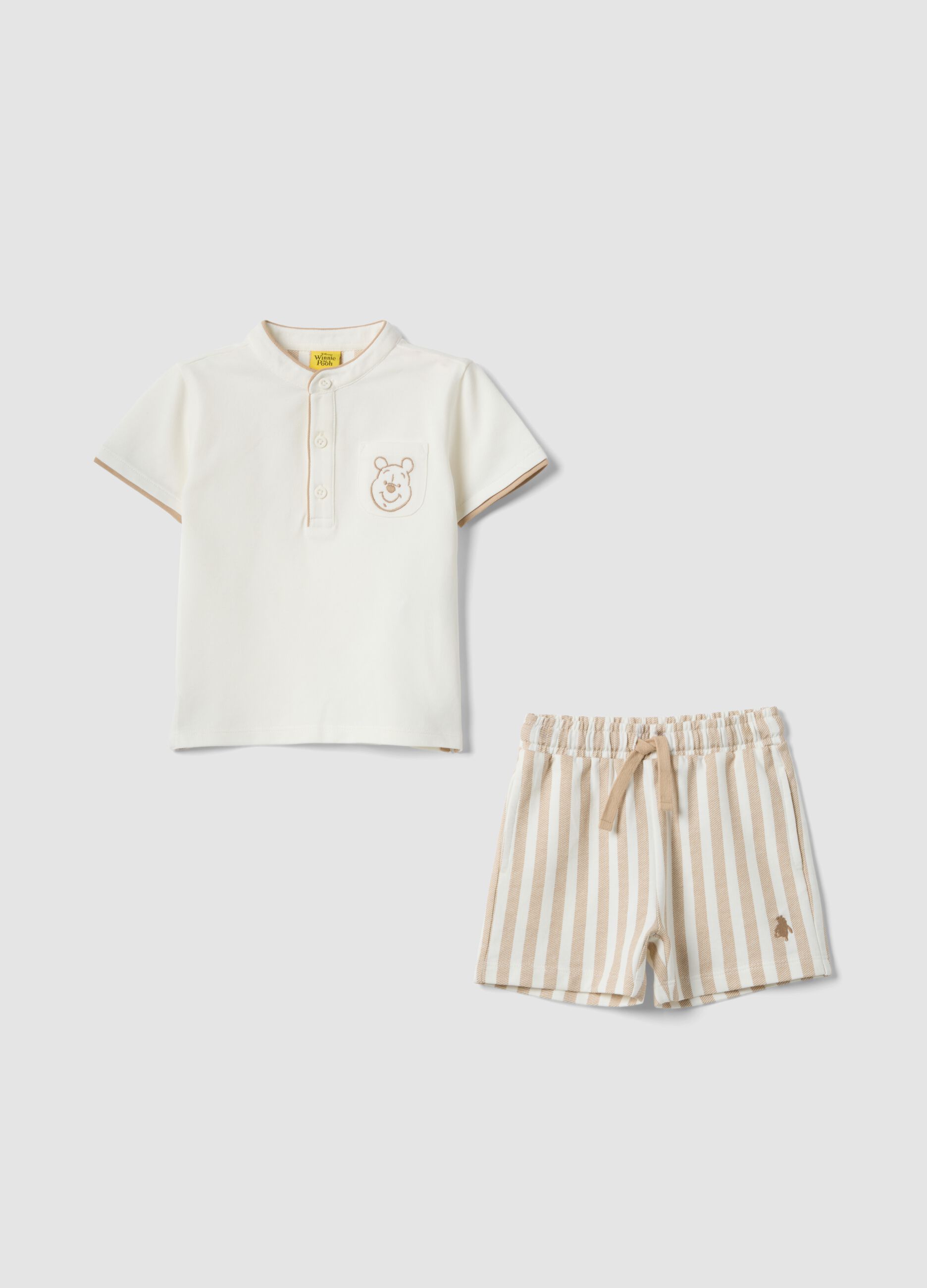 White stretch cotton set with polo shirt and shorts
