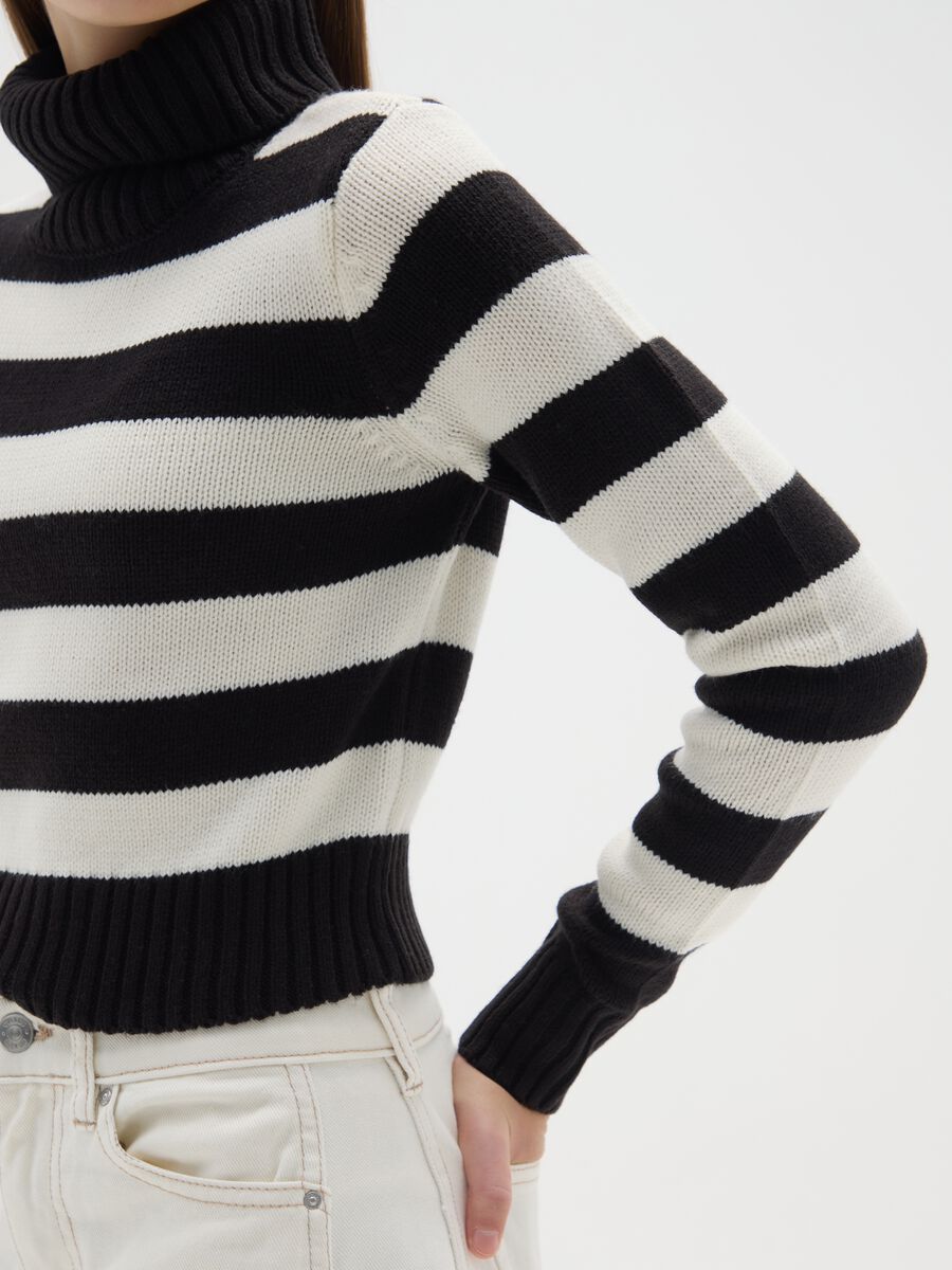 Girls' Multicolour Striped Jumper, Regular Fit with High Neck_2