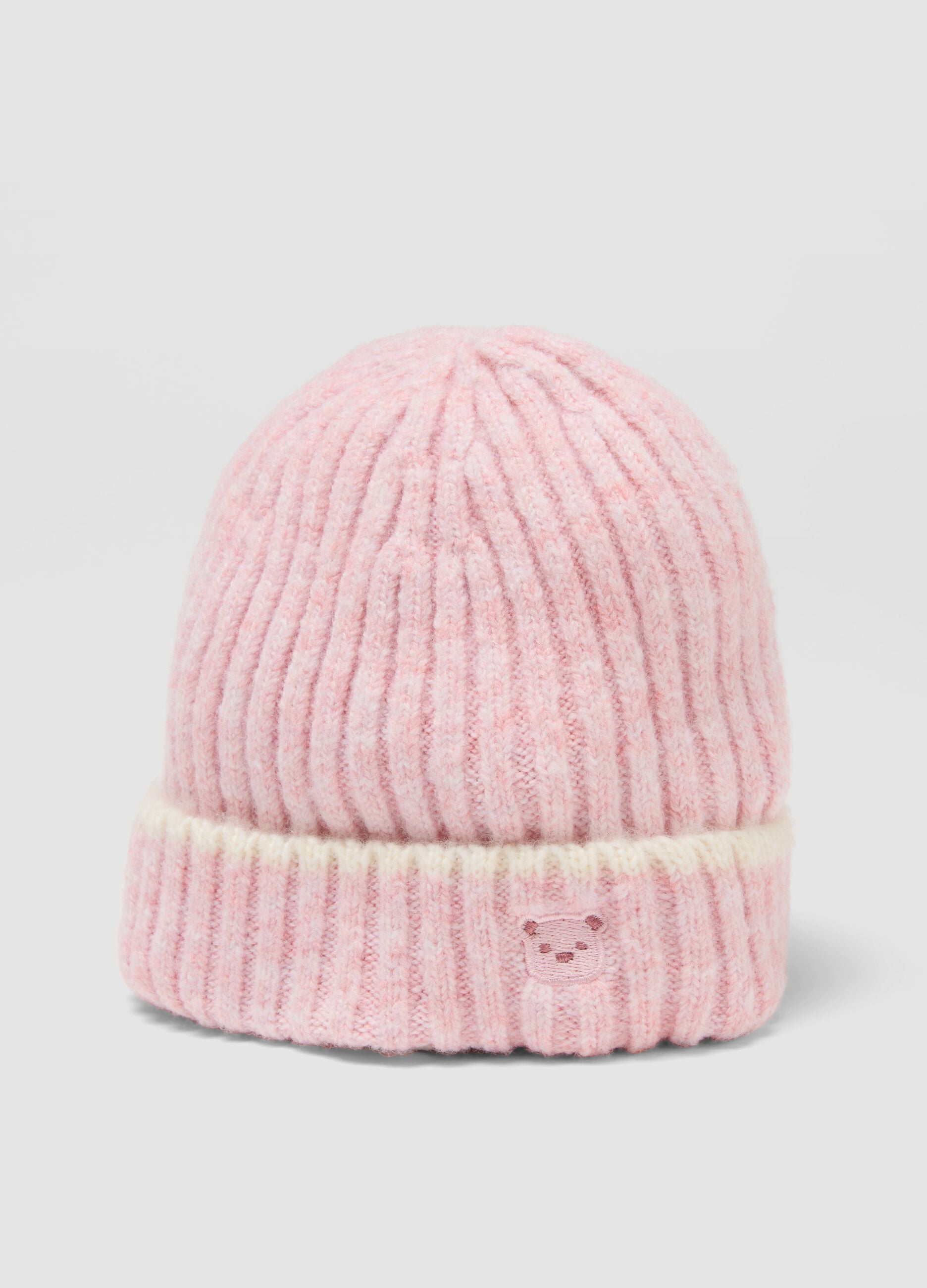 Cappello rosa in lana elasticizzata a coste