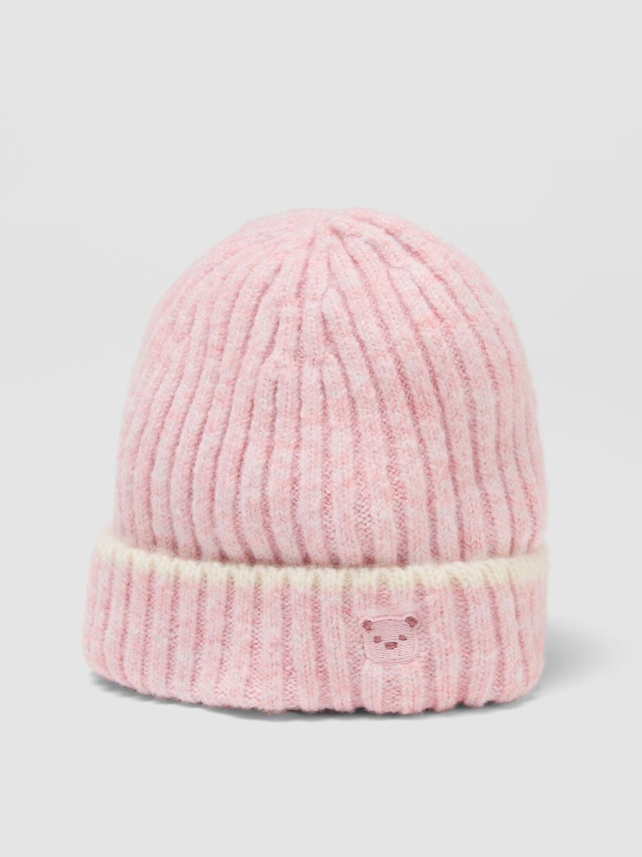 Cappello rosa in lana elasticizzata a coste_2