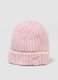 Cappello rosa in lana elasticizzata a coste_2