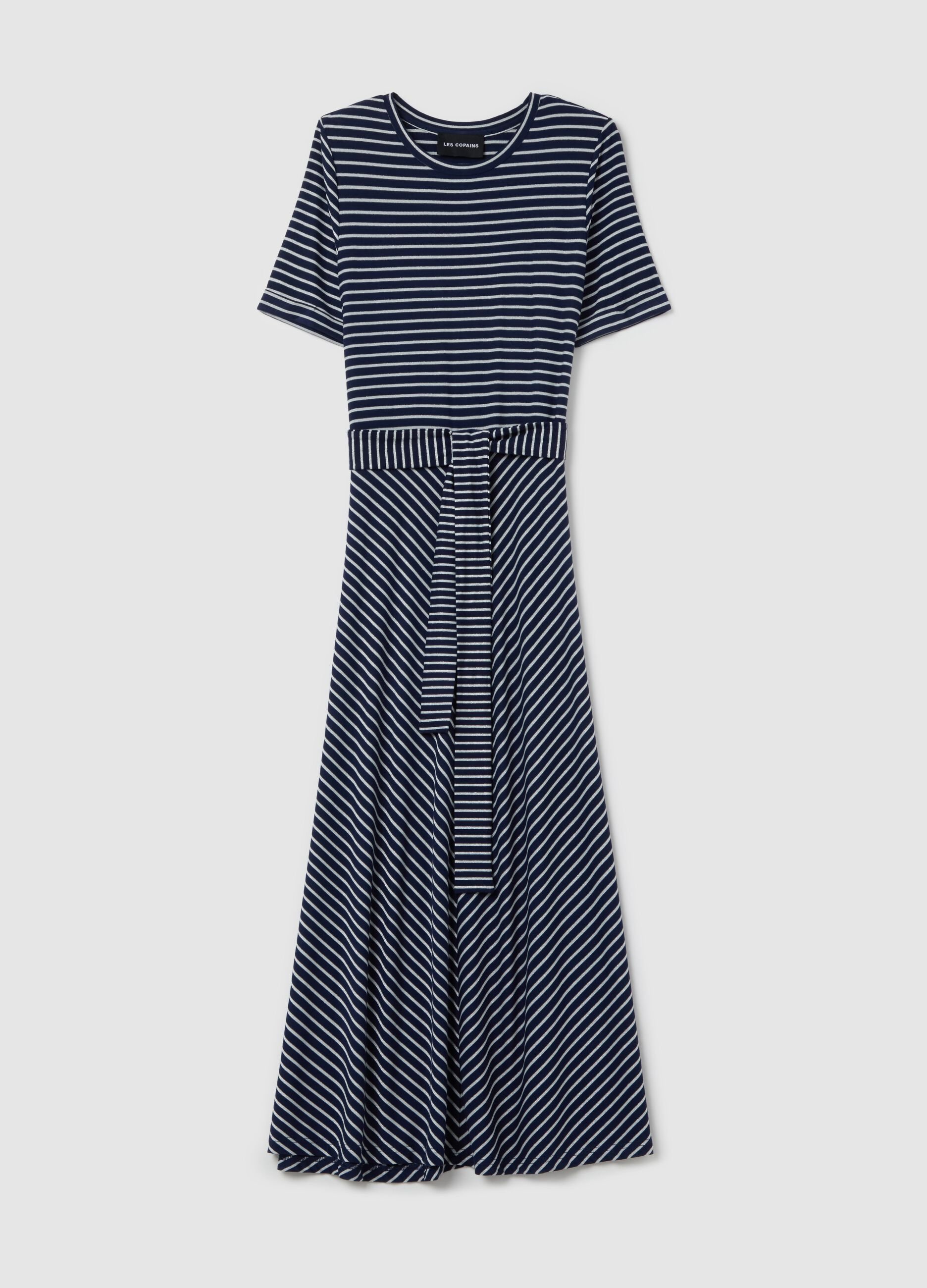 Striped dress in lurex with belt