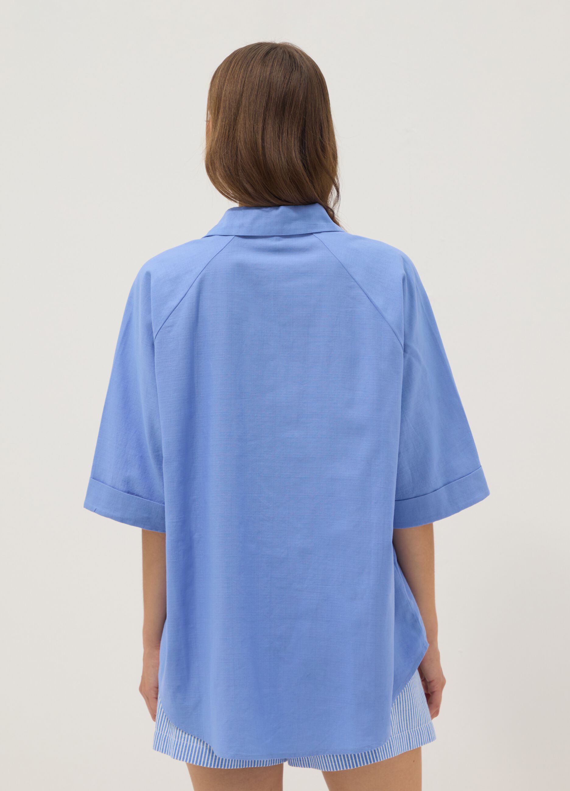 Light blue pure cotton V-neck top
