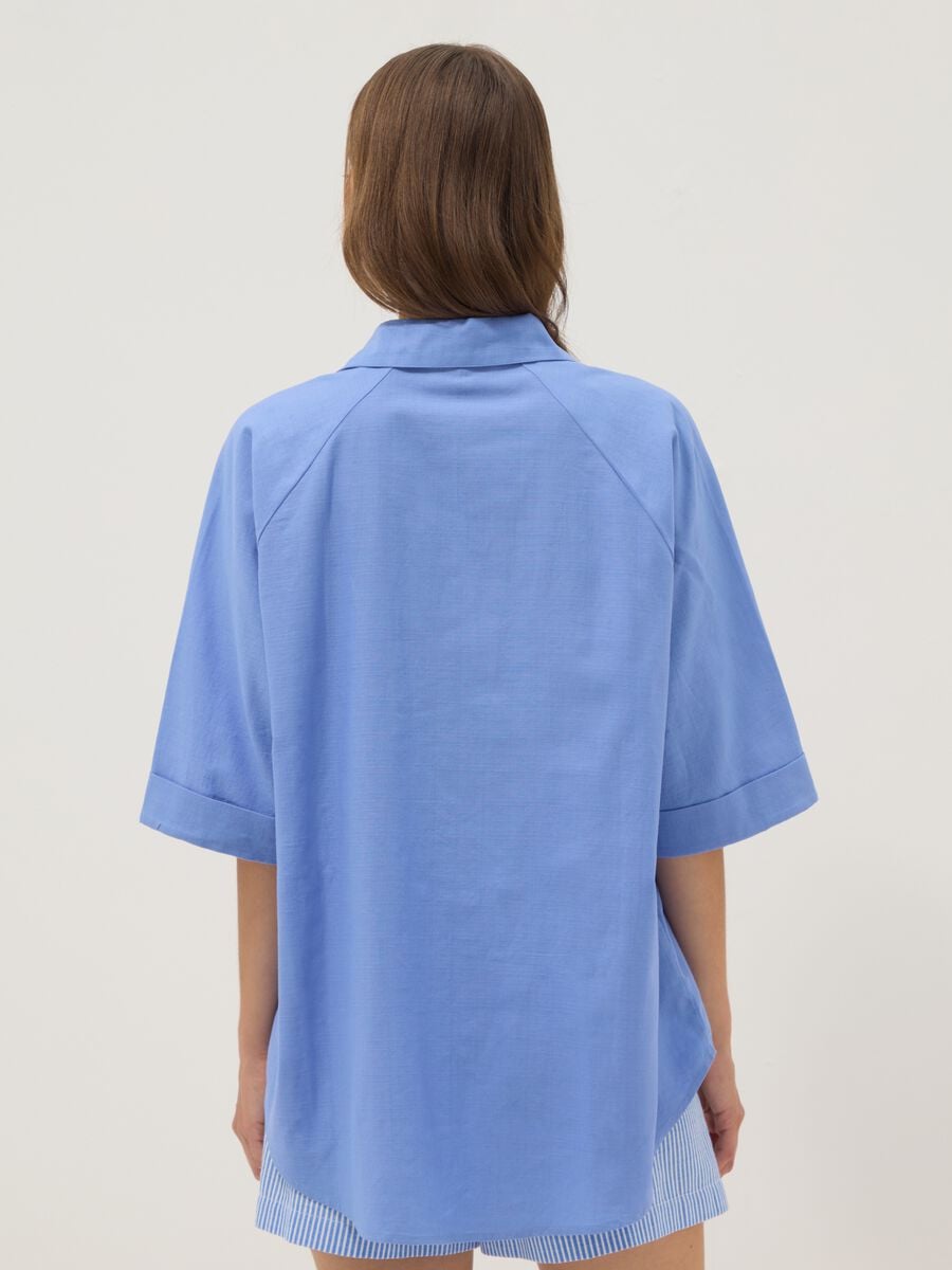Light blue pure cotton V-neck top_3
