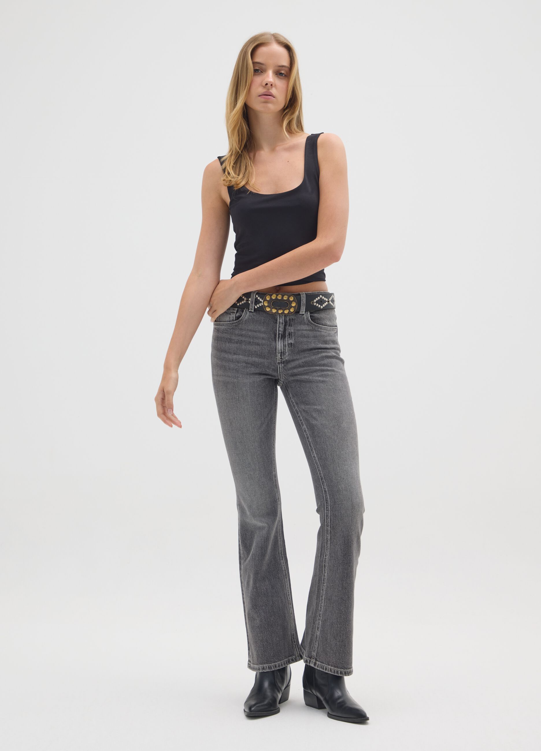 Grey flared stretch cotton jeans